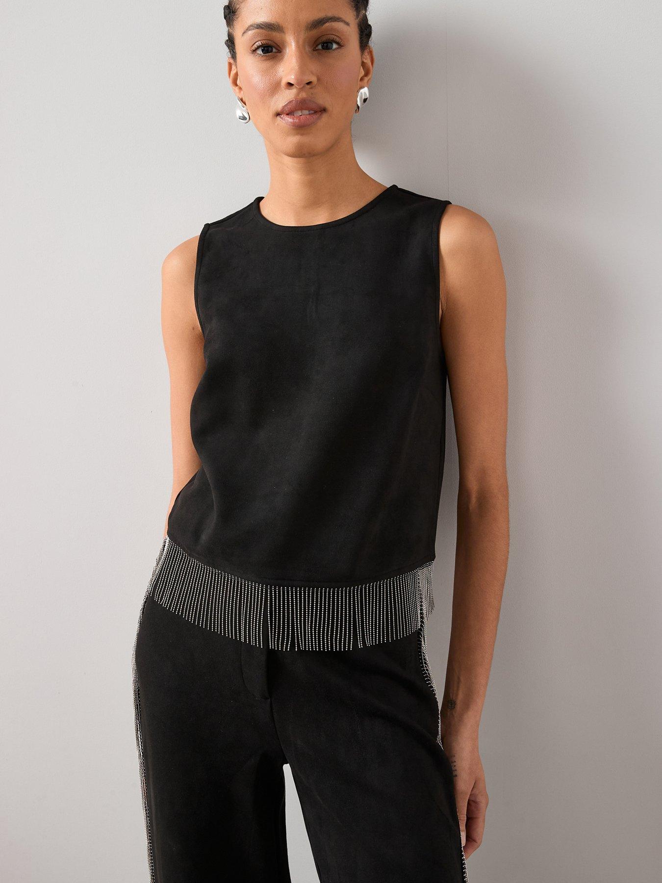 the-very-collection-suede-fringe-co-ord-top-blackfront