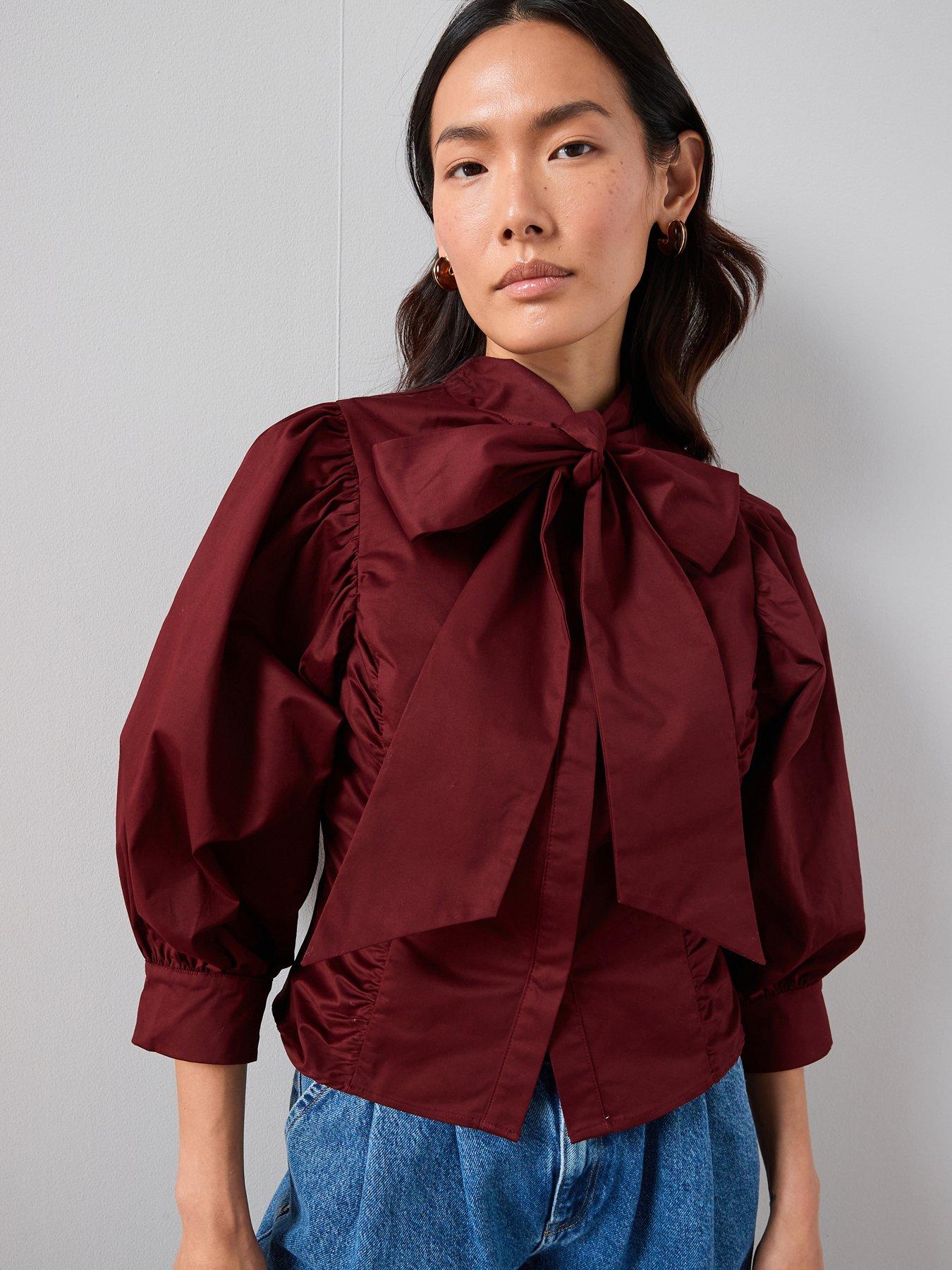 Image 1 of 7 of The Very Collection Pussy Bow Balloon Sleeve Blouse - Plum
