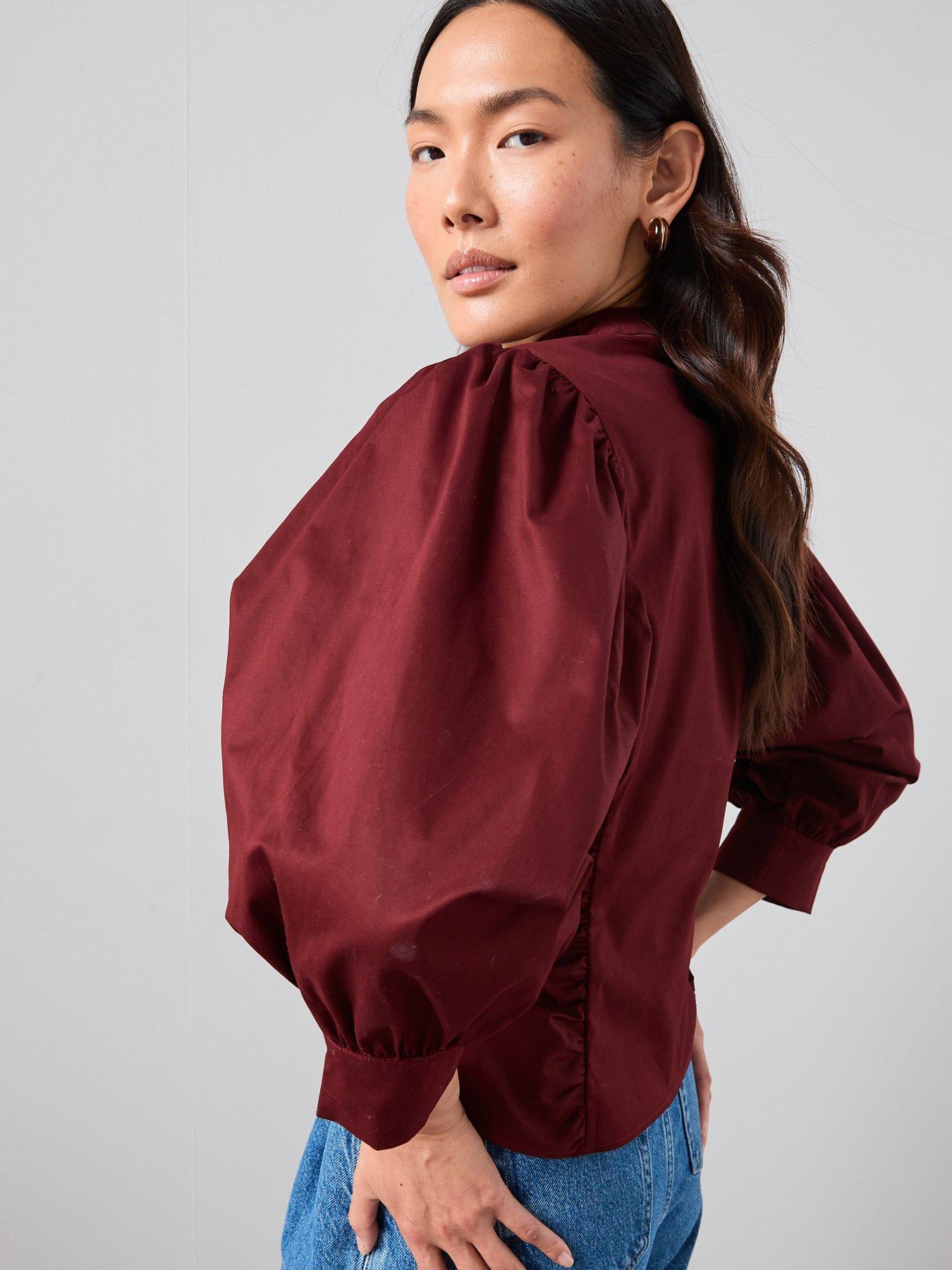 Image 2 of 7 of The Very Collection Pussy Bow Balloon Sleeve Blouse - Plum
