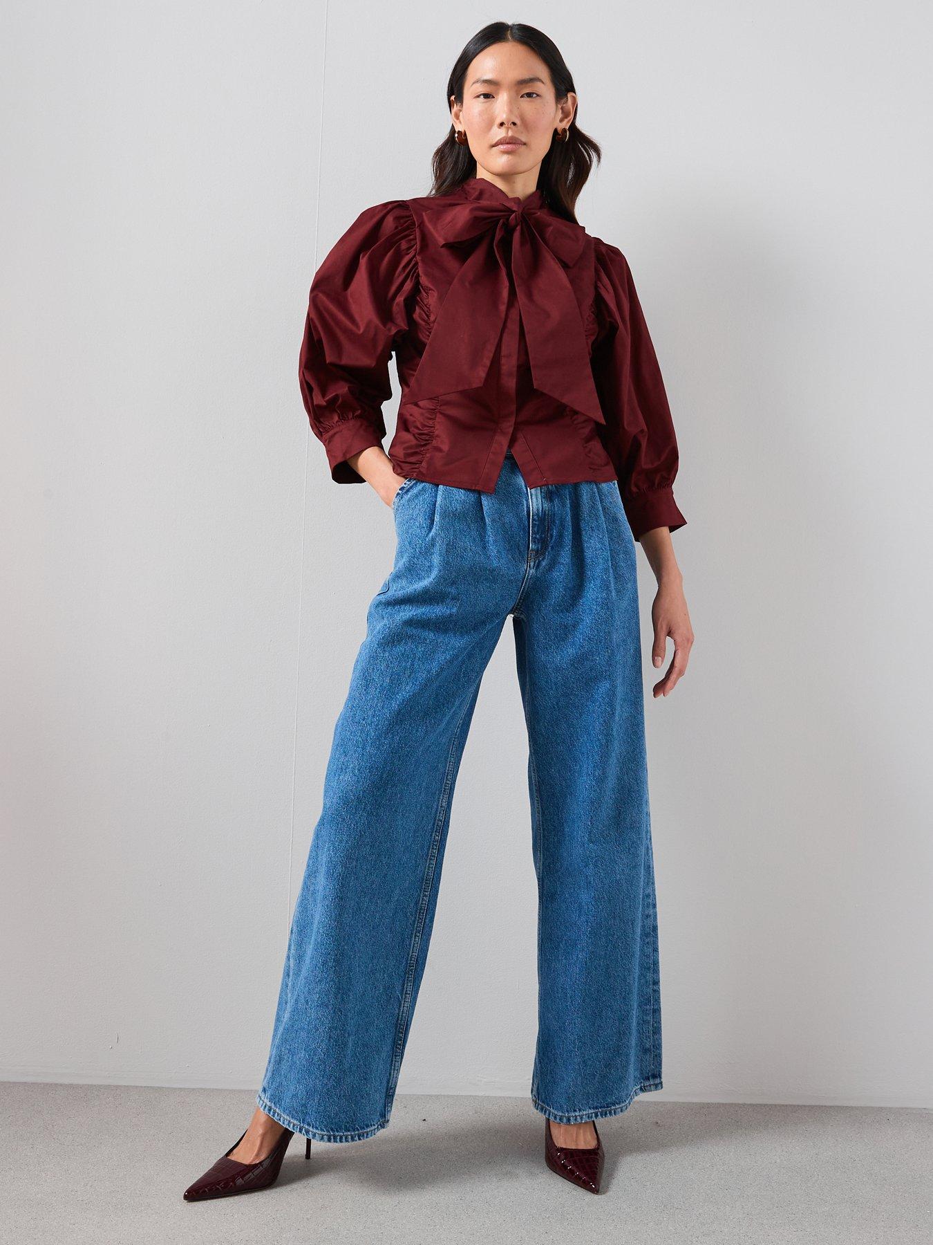Image 3 of 7 of The Very Collection Pussy Bow Balloon Sleeve Blouse - Plum