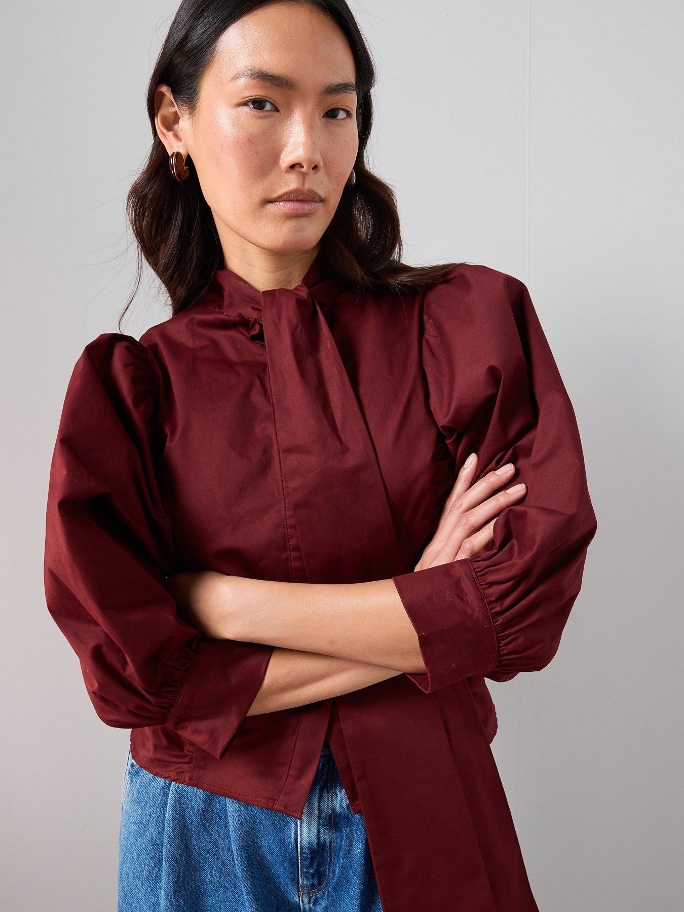 Image 5 of 7 of The Very Collection Pussy Bow Balloon Sleeve Blouse - Plum