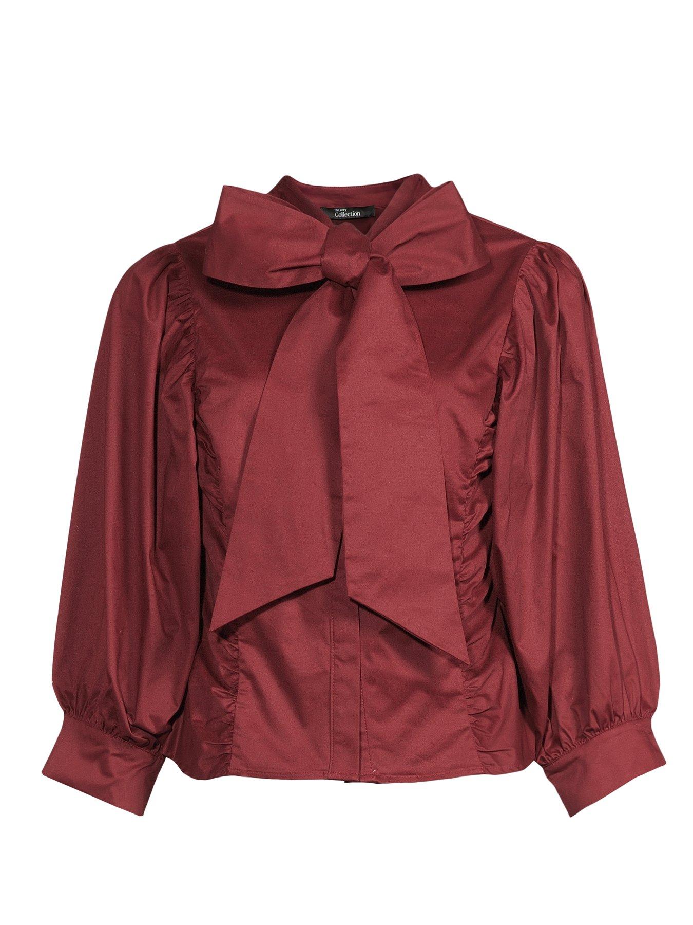 Image 7 of 7 of The Very Collection Pussy Bow Balloon Sleeve Blouse - Plum