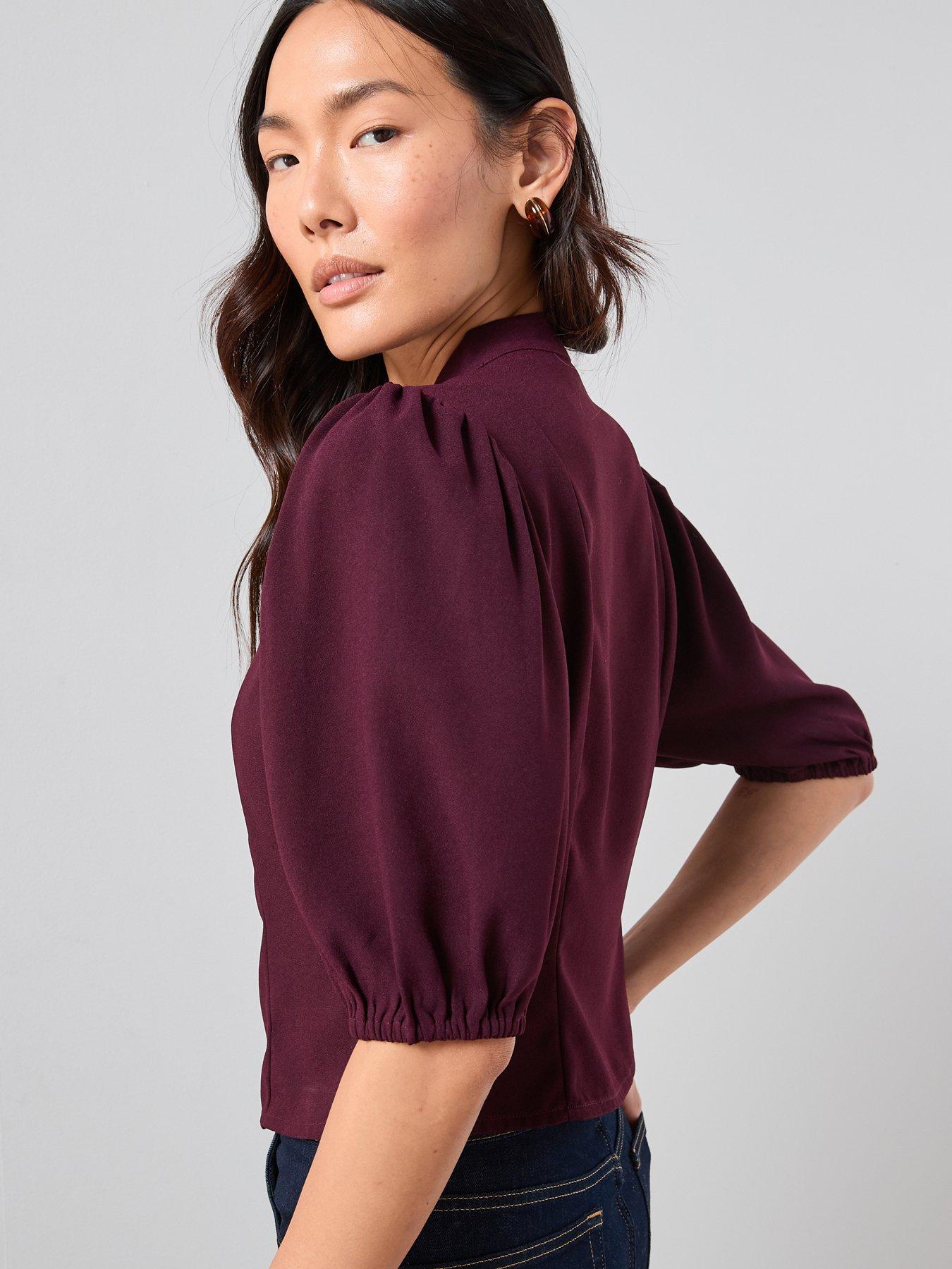 the-very-collection-puff-sleeve-button-through-blouse-burgundystillFront