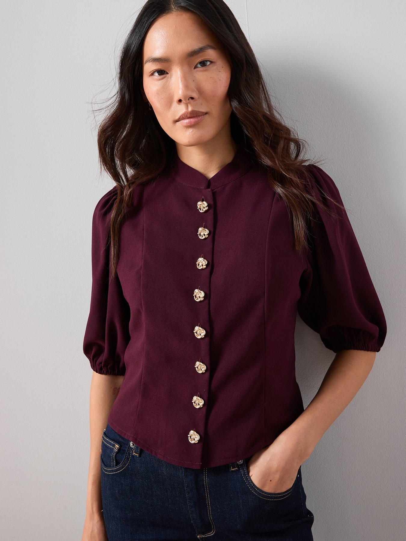 the-very-collection-puff-sleeve-button-through-blouse-burgundydetail