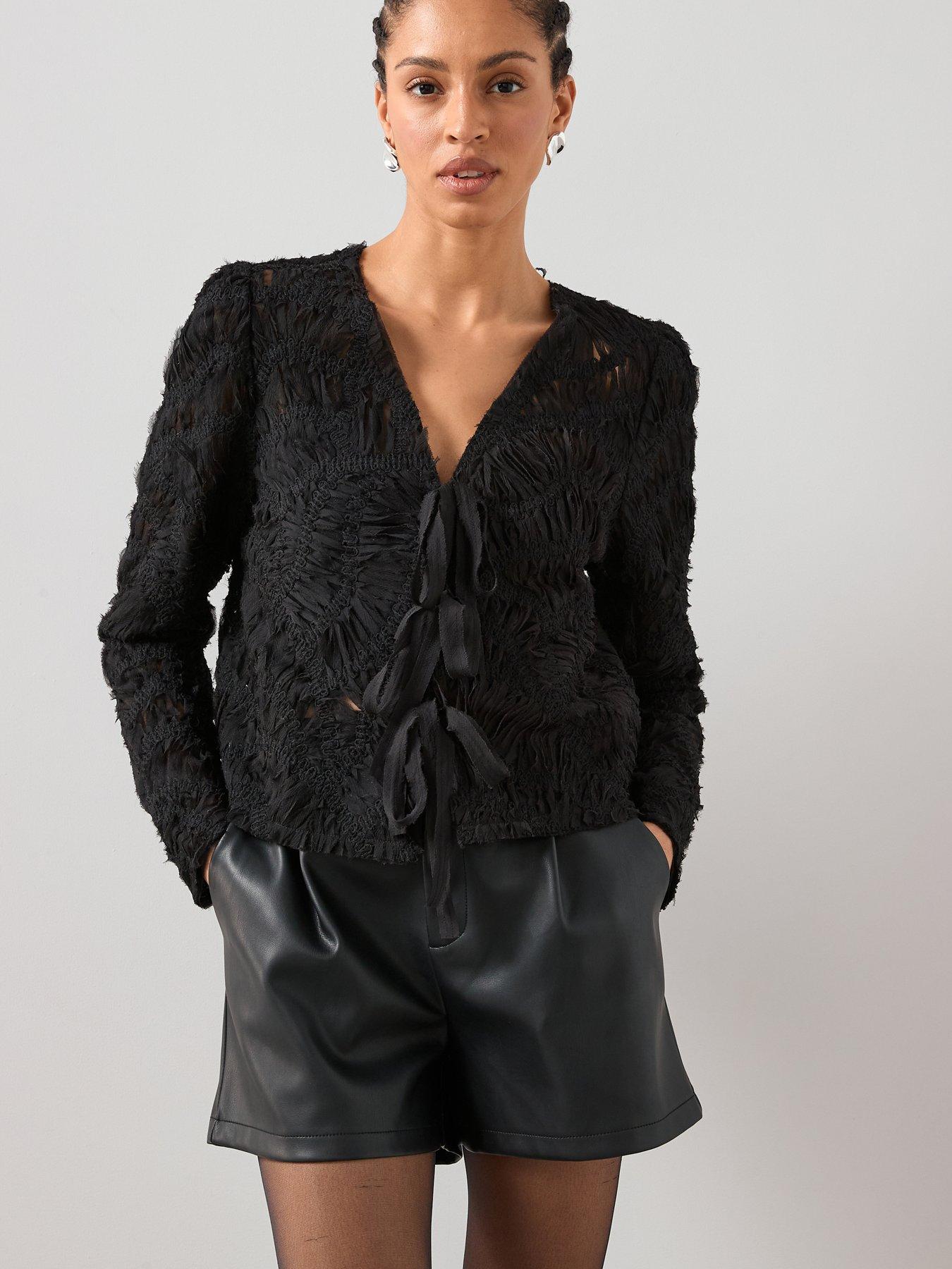 the-very-collection-embroidery-3d-effect-tie-blouse-black