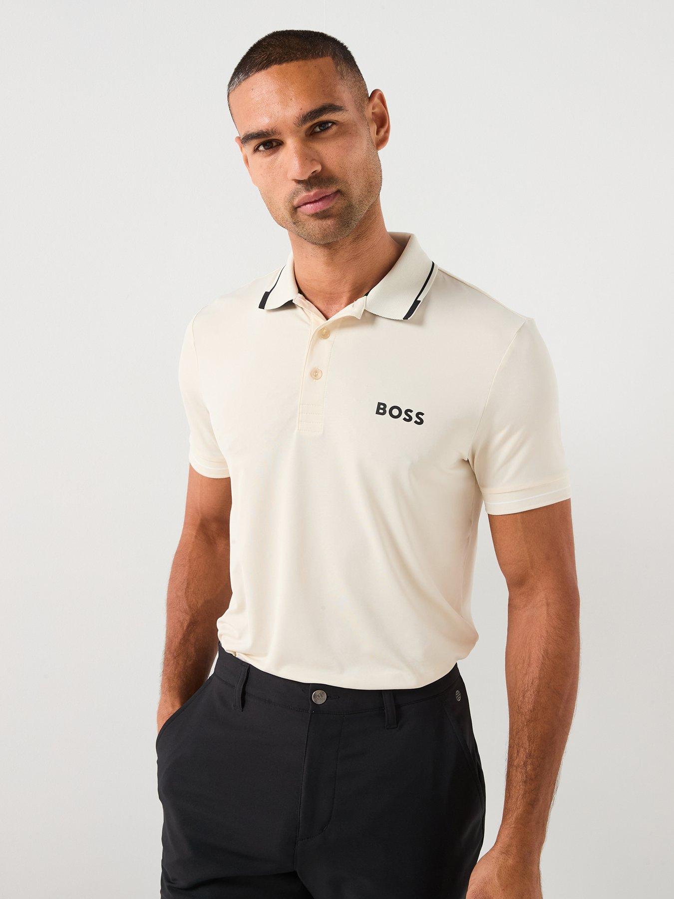 Image 1 of 6 of BOSS Mens Golf Paul Pro Polo Shirt - White