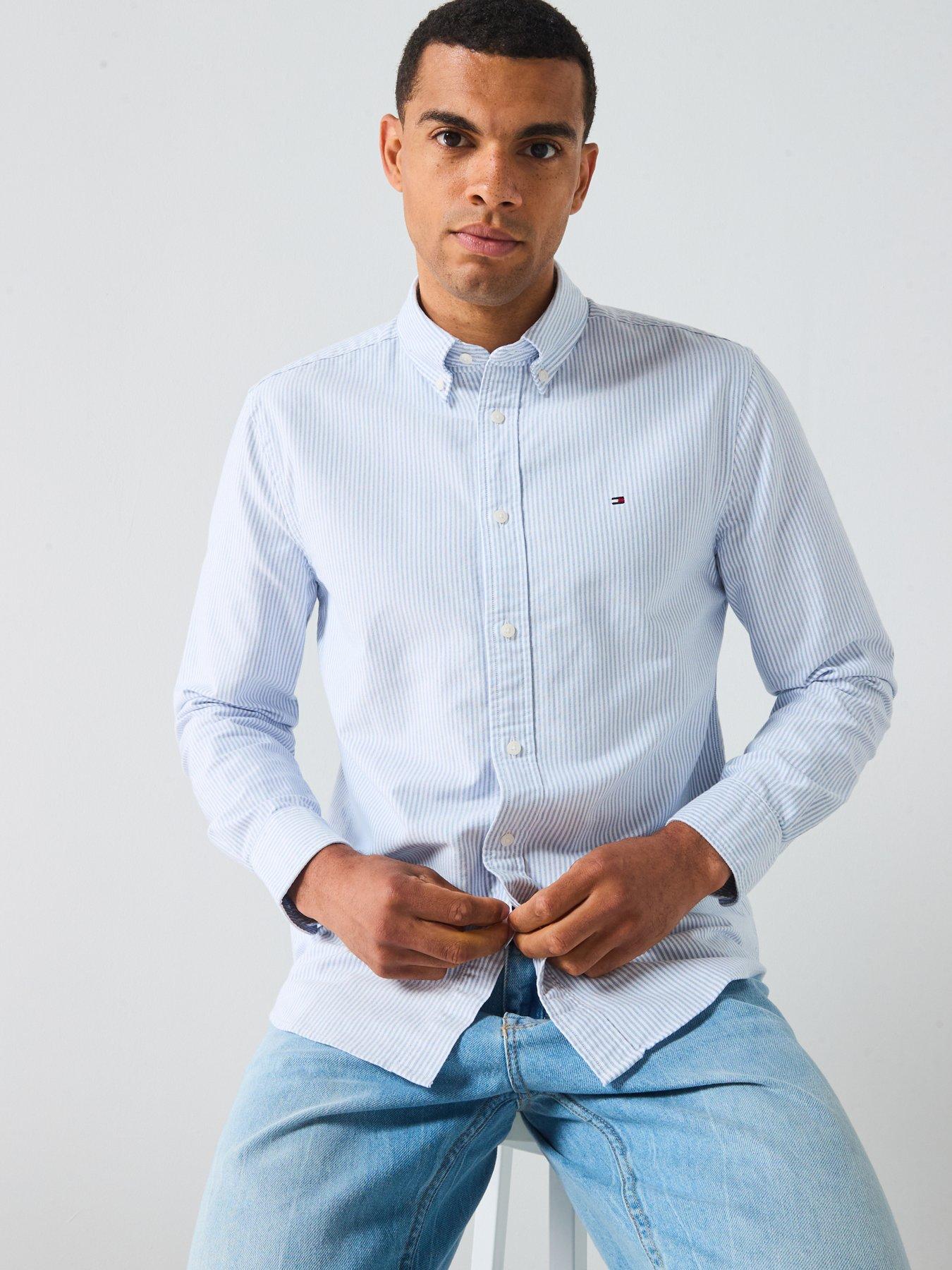 Image 5 of 6 of Tommy Hilfiger Long Sleeve Regular Fit Stripe Oxford Shirt - Light Blue