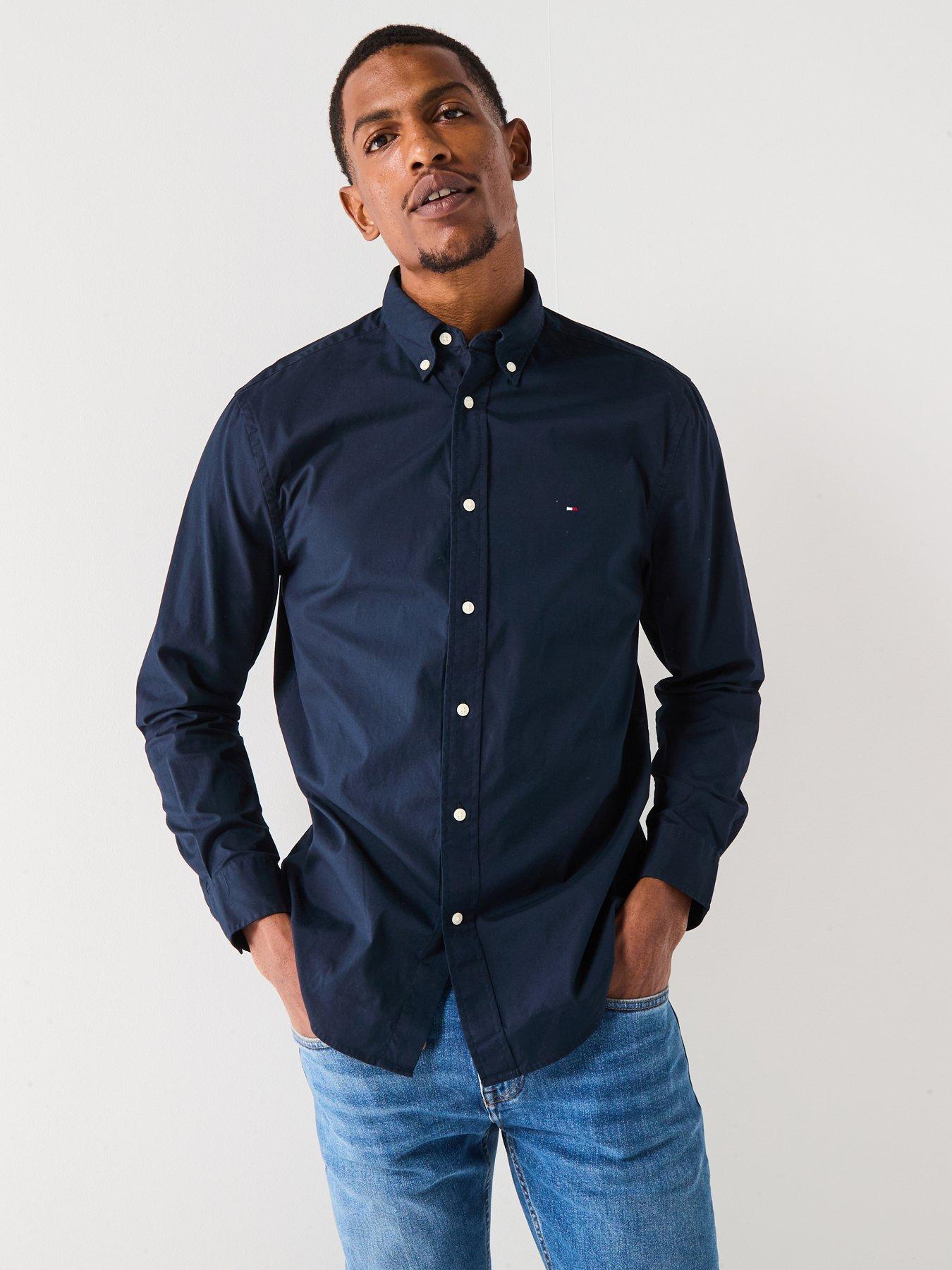tommy-hilfiger-flex-poplin-solid-regular-fit-long-sleeve-shirt-navyfront