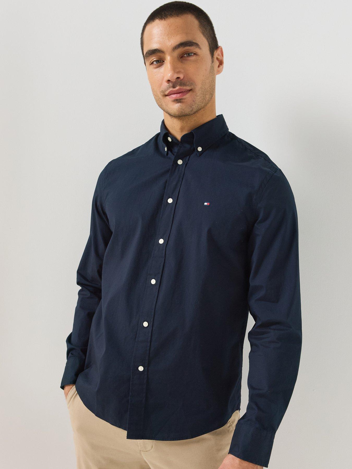 Image 1 of 4 of Tommy Hilfiger Flex Poplin Solid Regular Fit Long Sleeve Shirt - Brown
