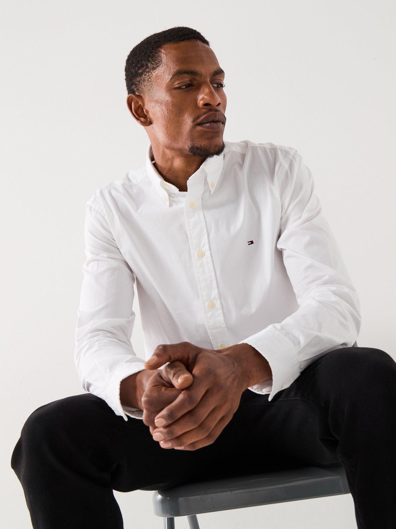 Image 1 of 6 of Tommy Hilfiger Flex Poplin Solid Regular Fit Long Sleeve Shirt - Brown