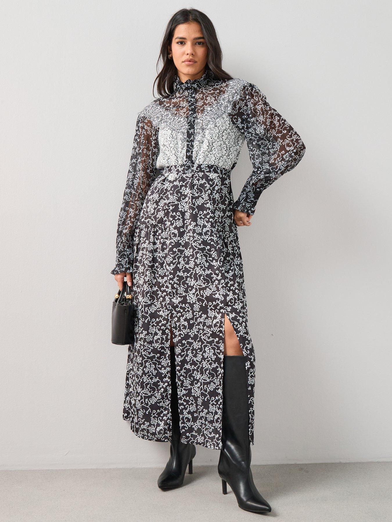 the-very-collection-lace-detail-long-sleeve-midaxi-dress-printfront