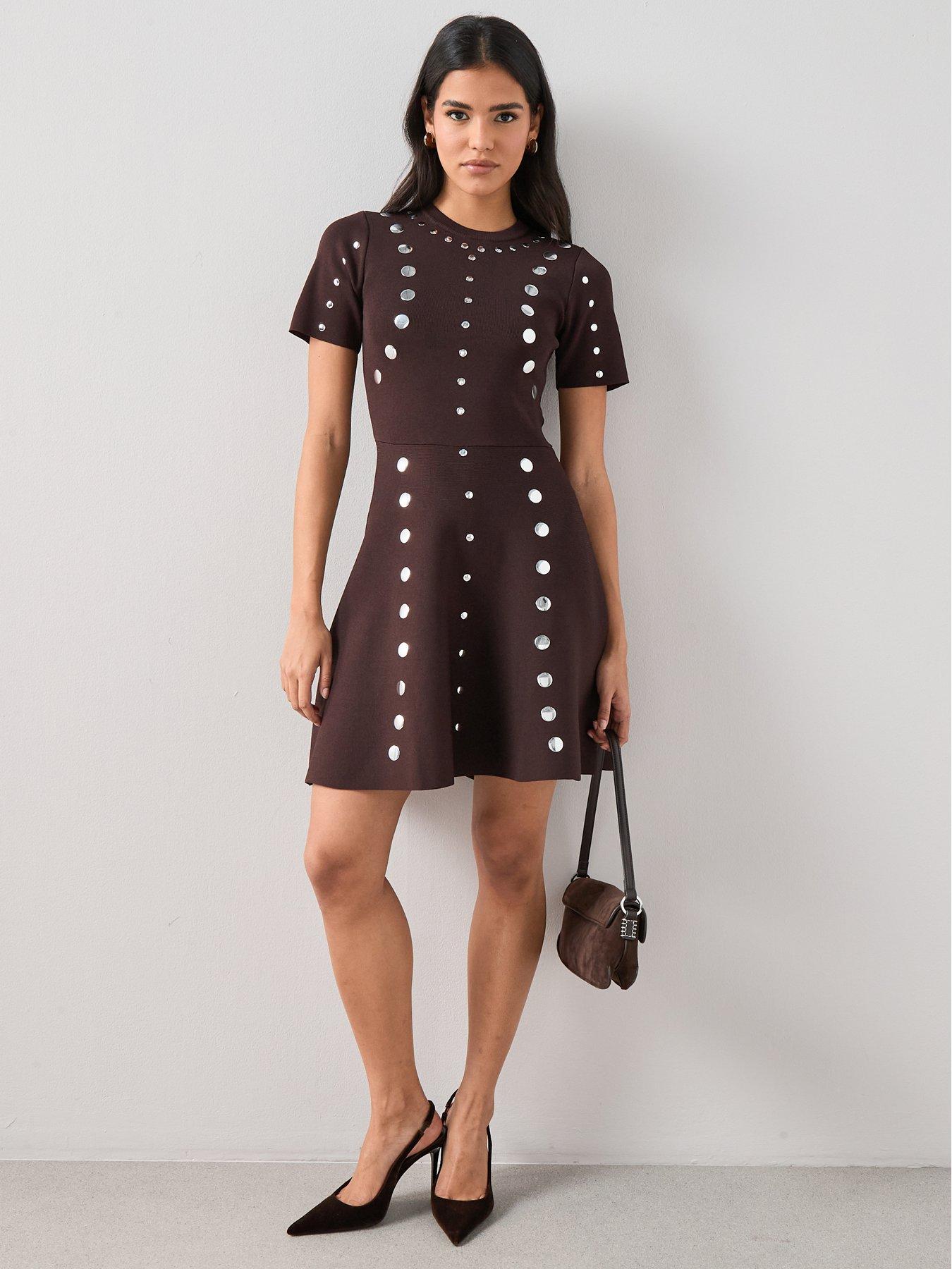 The Very Collection Stud Detail Knitted Dress - Brown