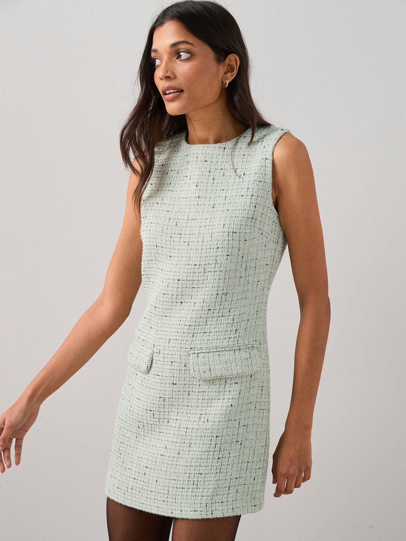 The Very Collection Embellished Boucle Shift Dress Mint - Green