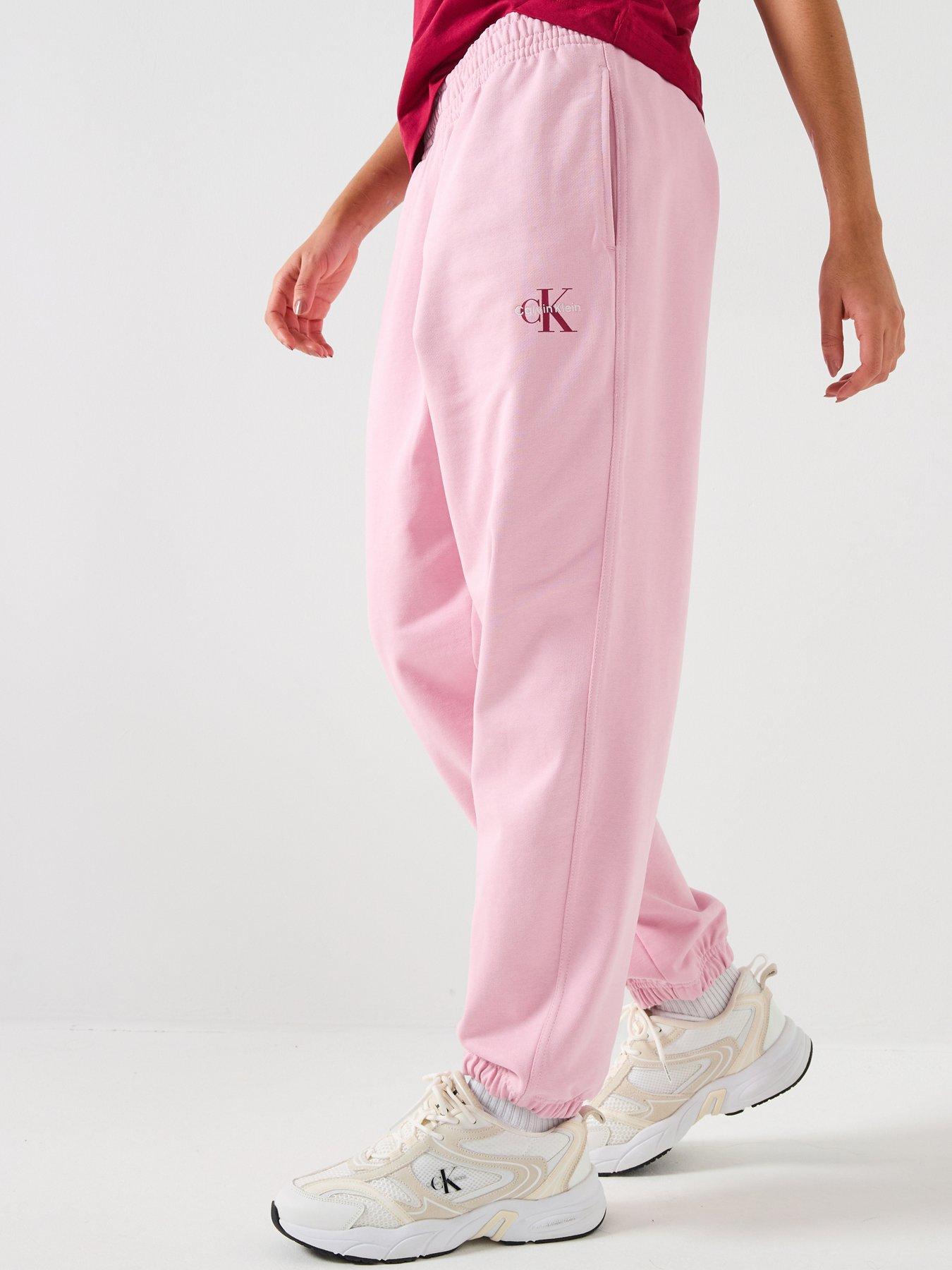 Image 1 of 6 of Calvin Klein Jeans Monologo Cuffed Joggers - Pink