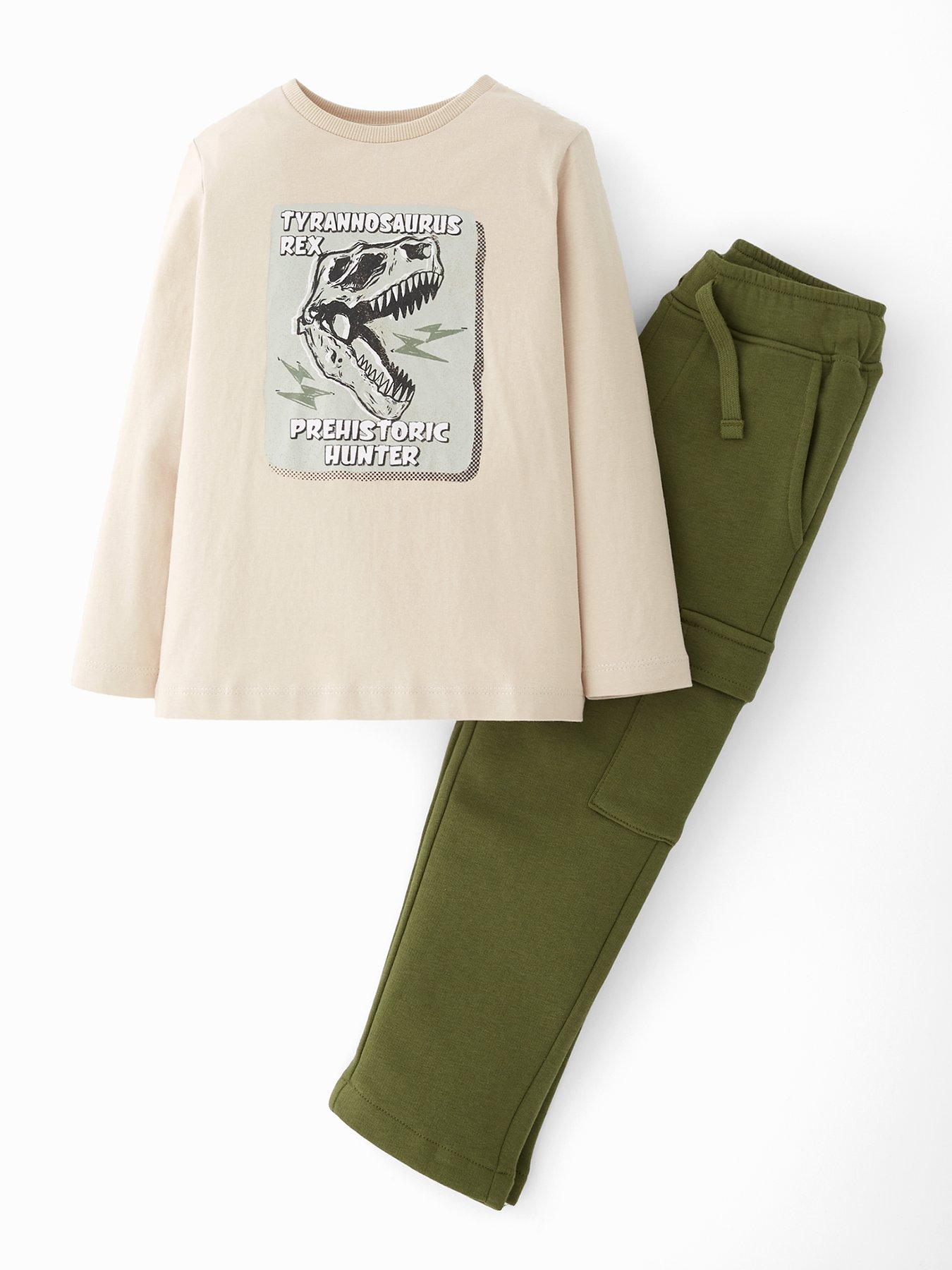 Mini V by Very Boys Dinosaur Long Sleeve T-shirt And Cargo Joggers - Multi