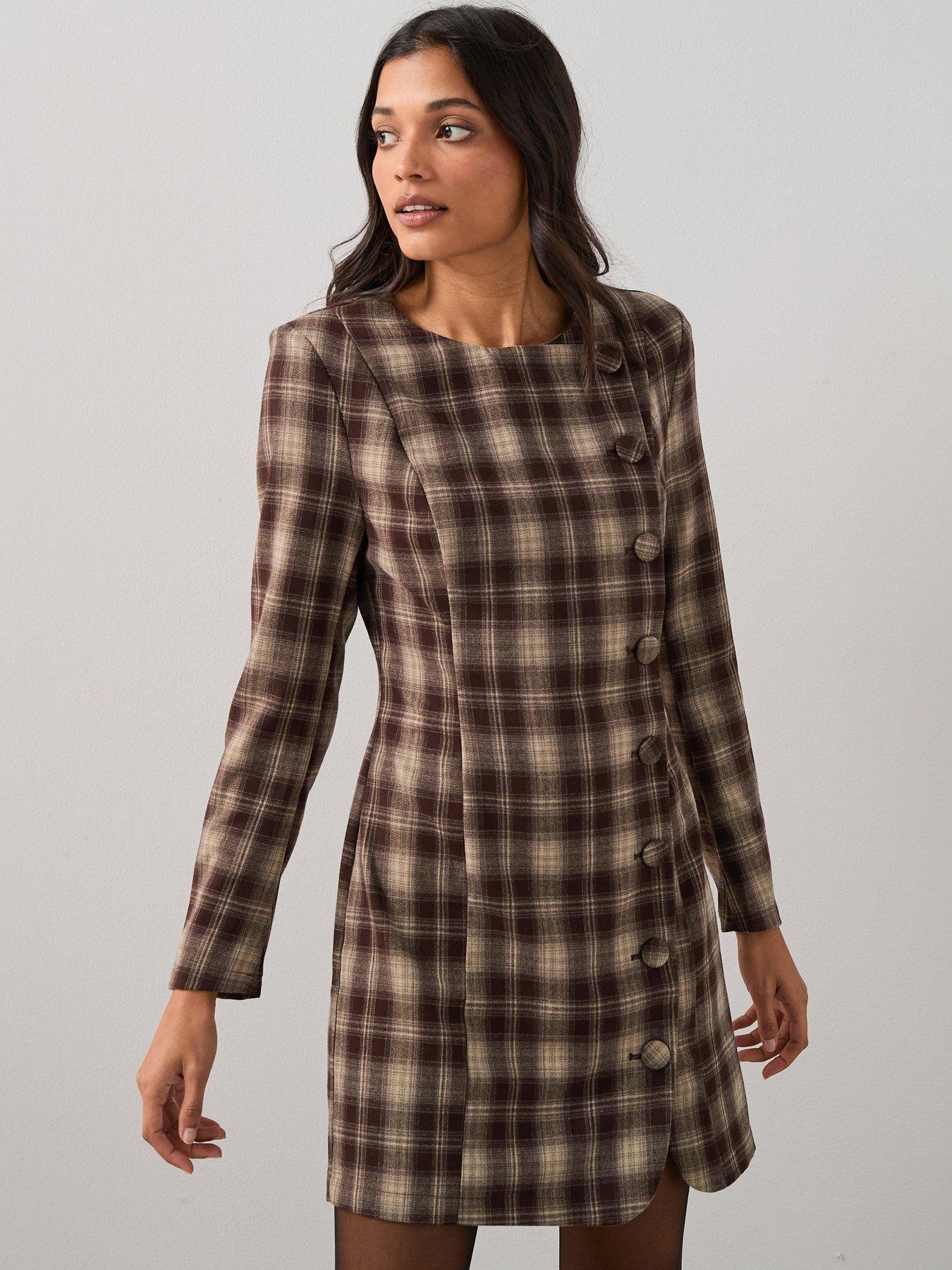 the-very-collection-long-sleeve-button-down-checked-mini-dress-print