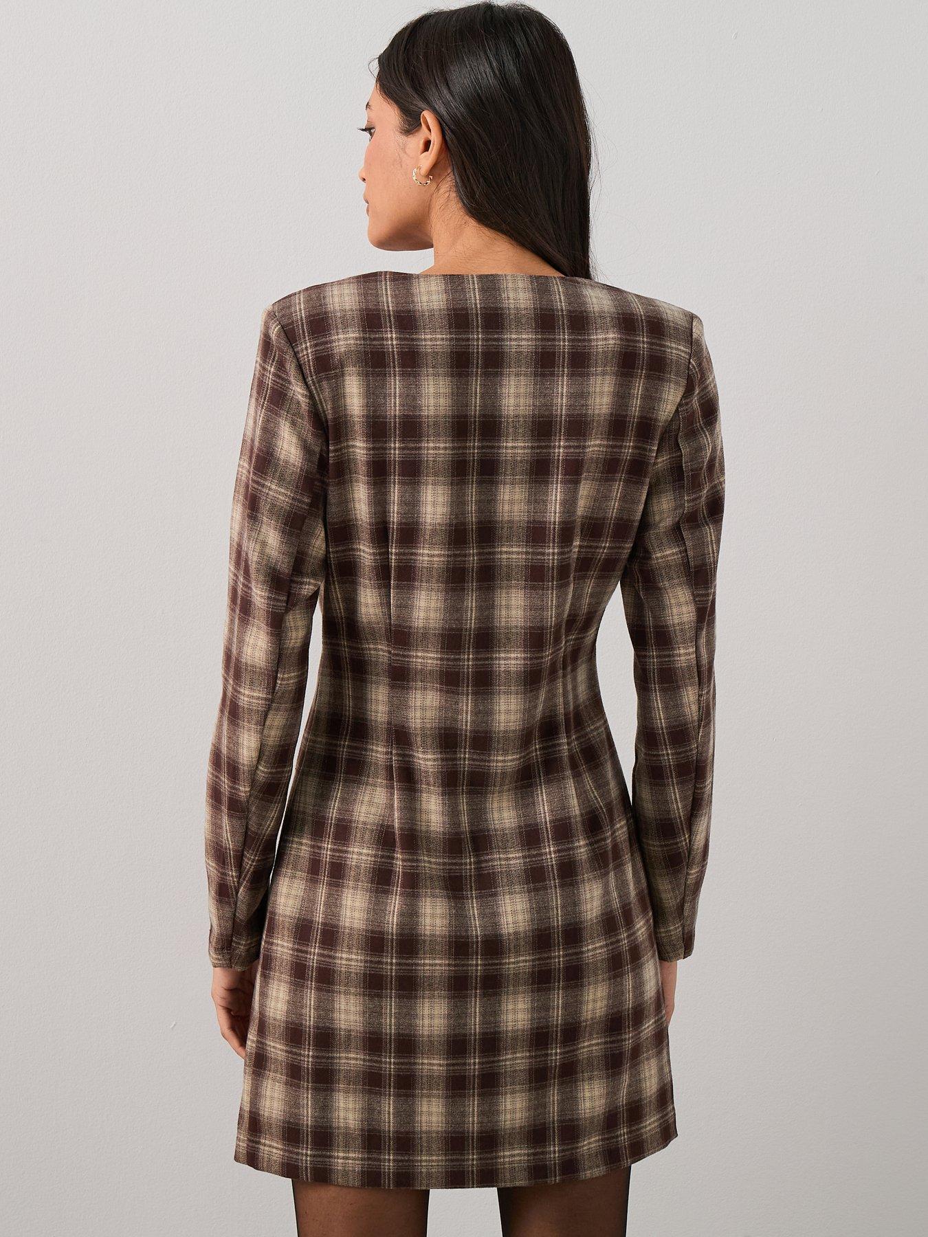 Image 2 of 7 of The Very Collection Long Sleeve Button Down Checked Mini Dress - Print