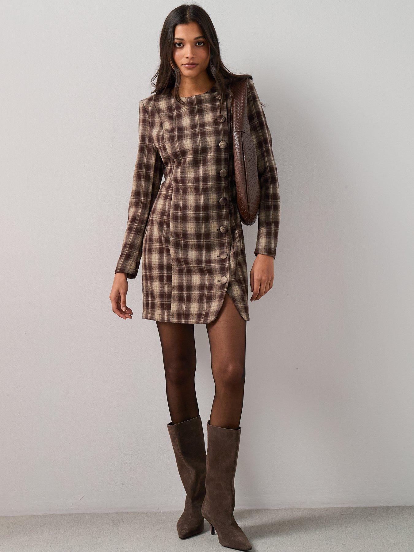 Image 3 of 7 of The Very Collection Long Sleeve Button Down Checked Mini Dress - Print