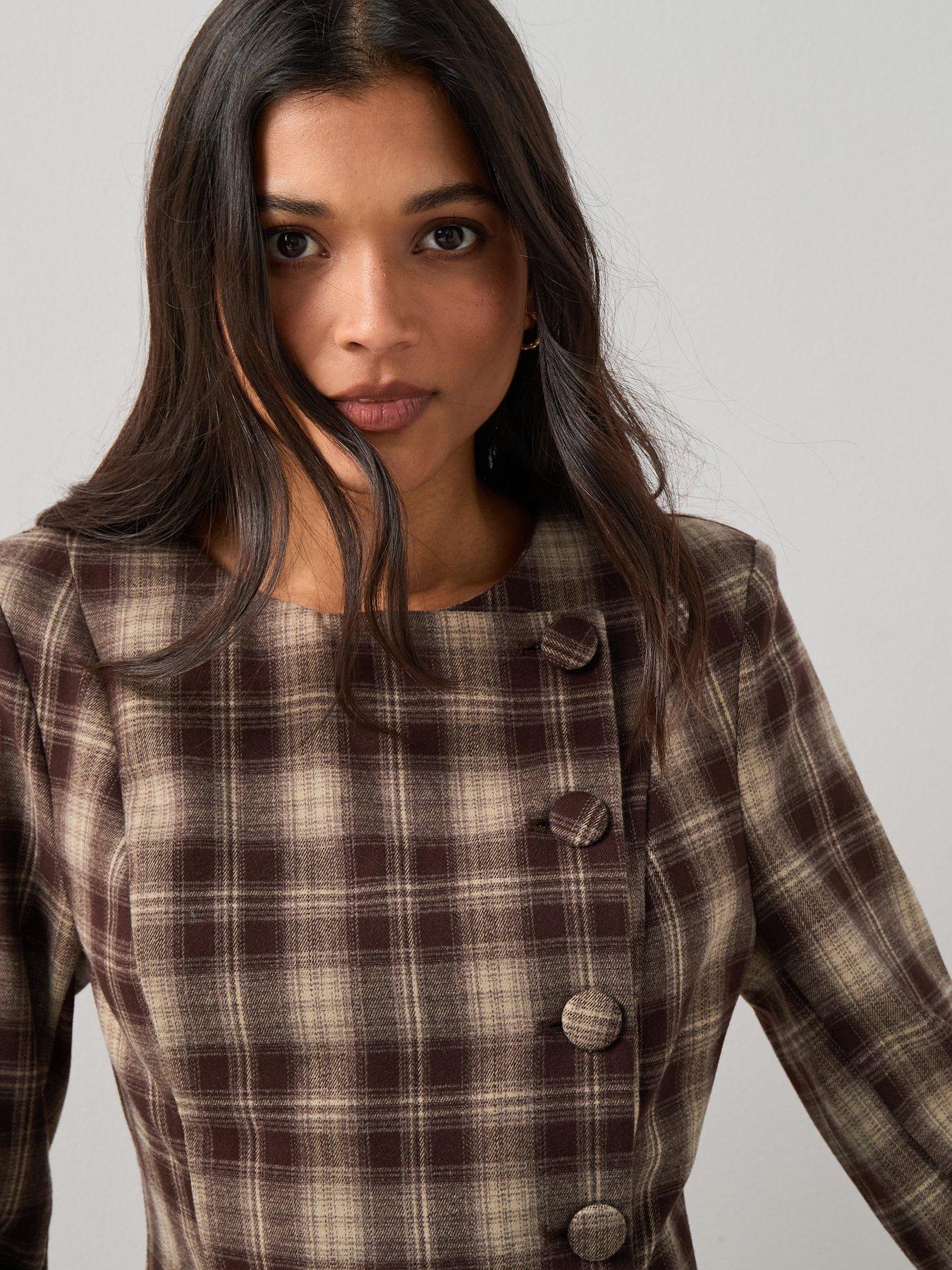 Image 4 of 7 of The Very Collection Long Sleeve Button Down Checked Mini Dress - Print