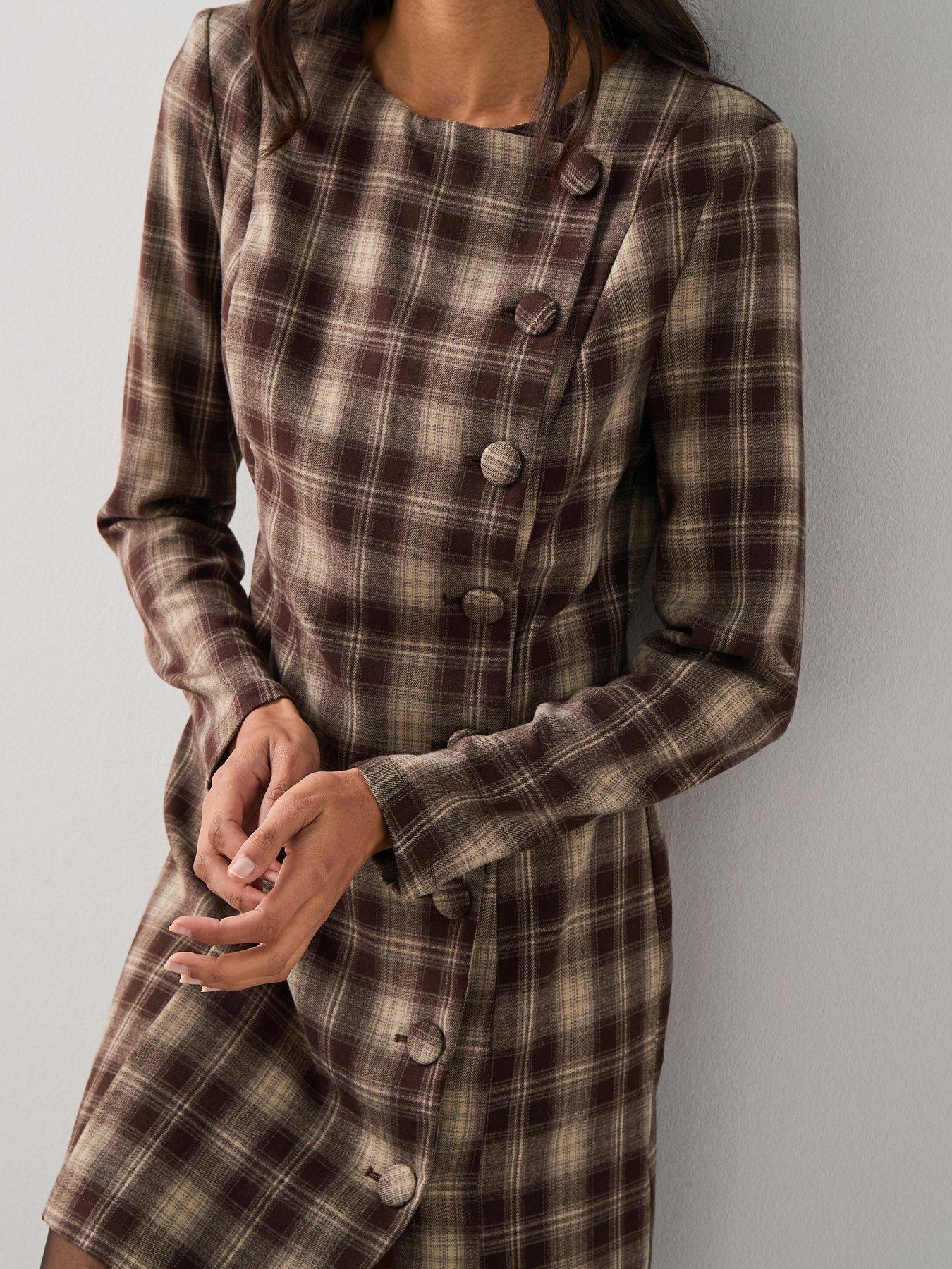 Image 5 of 7 of The Very Collection Long Sleeve Button Down Checked Mini Dress - Print