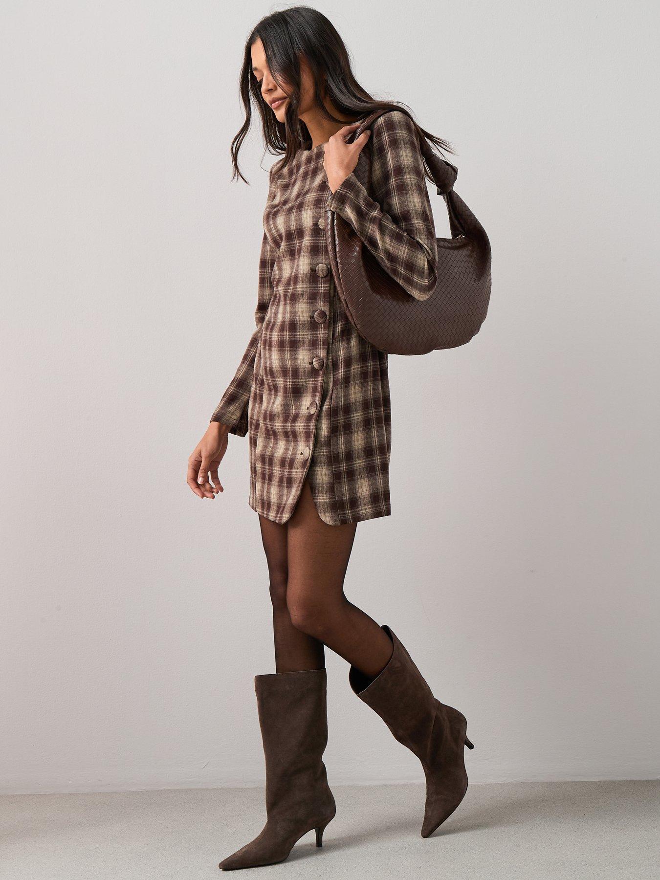 Image 6 of 7 of The Very Collection Long Sleeve Button Down Checked Mini Dress - Print