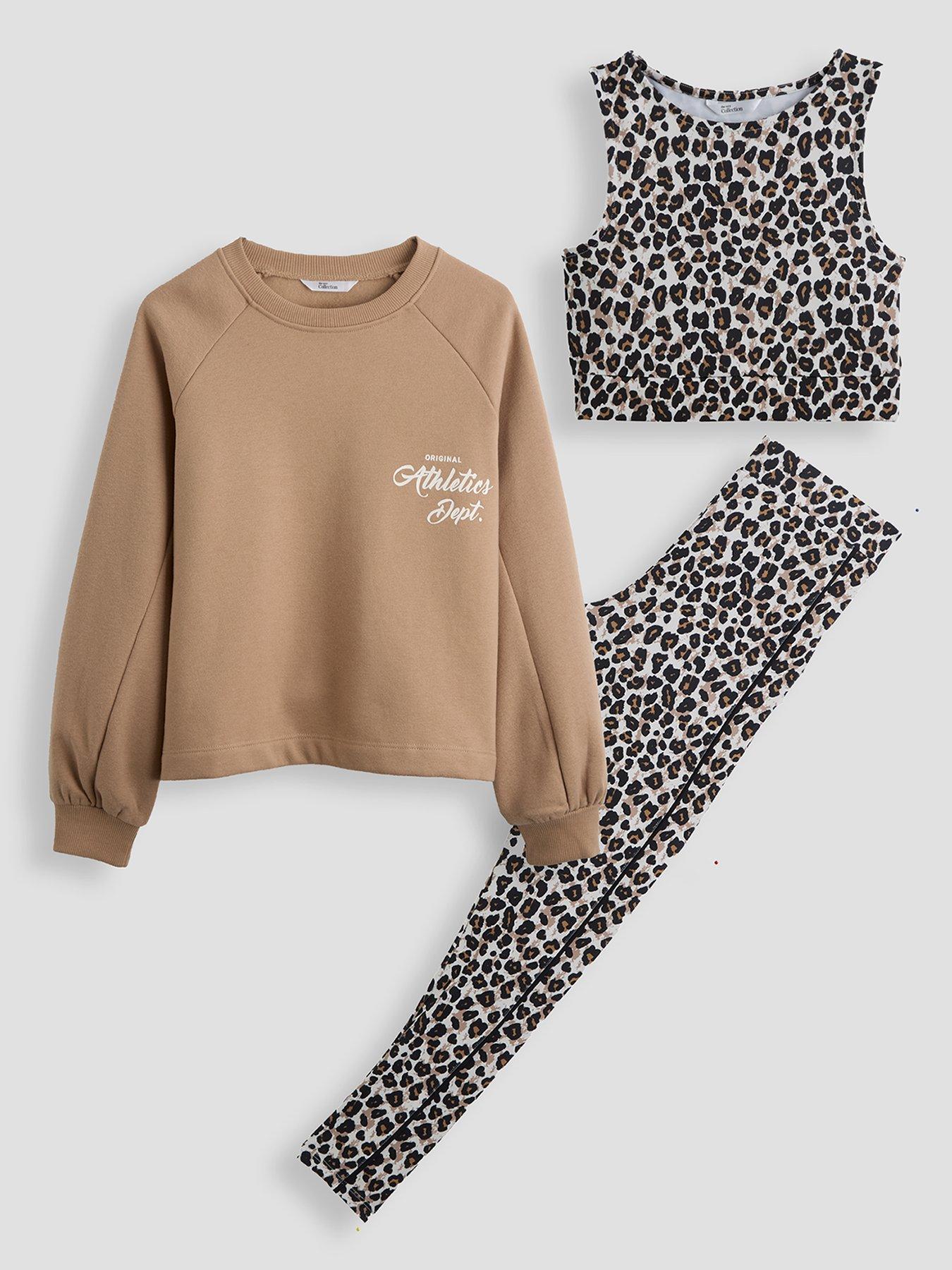 V by Very Girls Sportswear Crop Top and Legging Set with Seam Detail Sweatshirt - Print