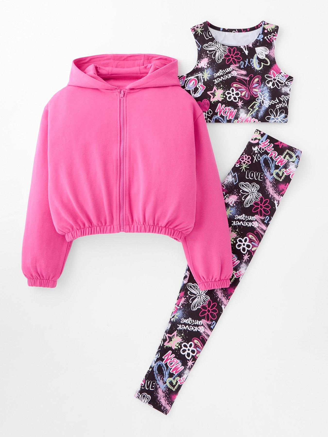 Image 1 of 5 of The Very Collection Girls Sportswear Graffiti 3 Piece Set With Zip Up Hoodie - Print