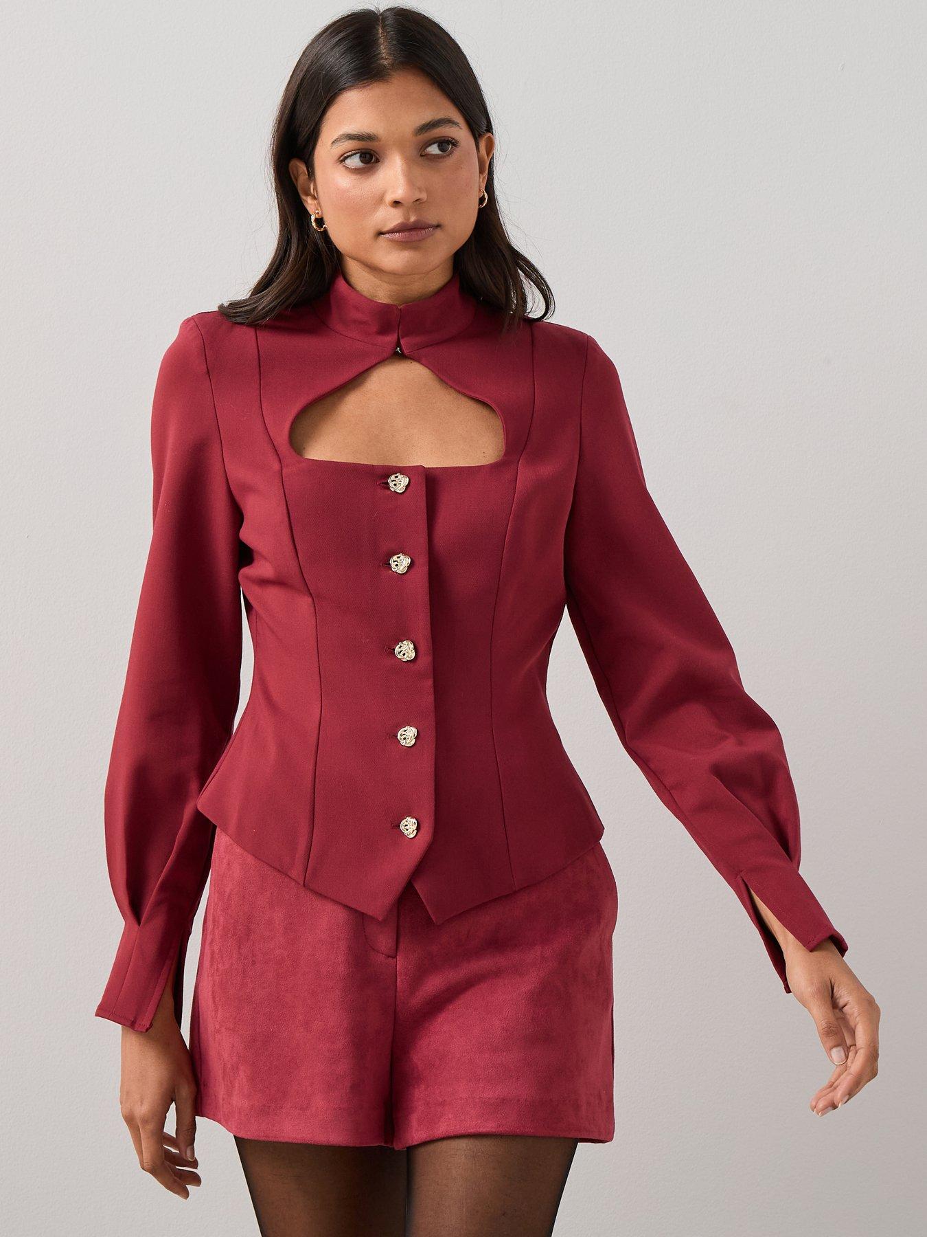 The Very Collection Cut Out Peplum Waistcoat Top - Red