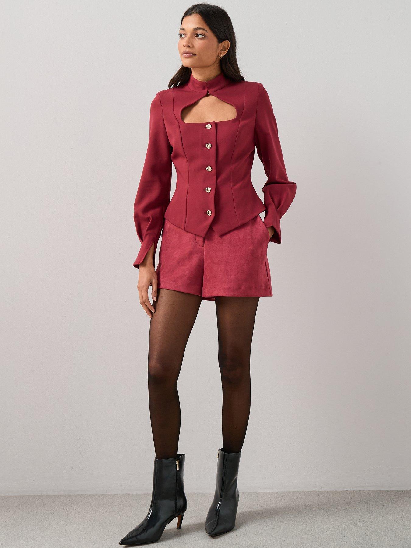 Image 3 of 6 of The Very Collection Suede Shorts - Red