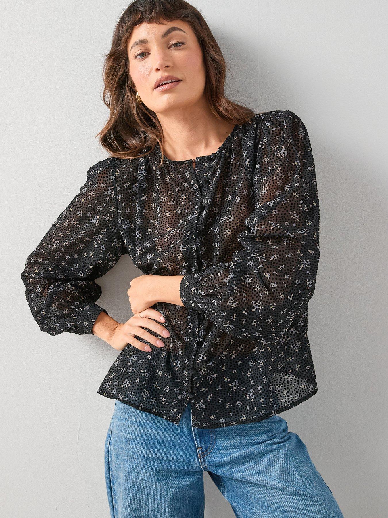 the-very-collection-ditsy-floral-button-through-blouse-black