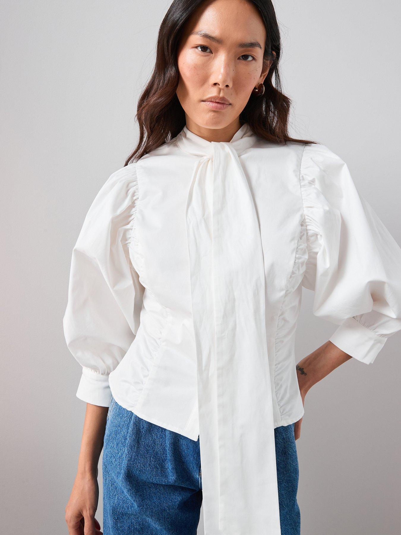 the-very-collection-pussy-bow-balloon-sleeve-blouse-creamoutfit