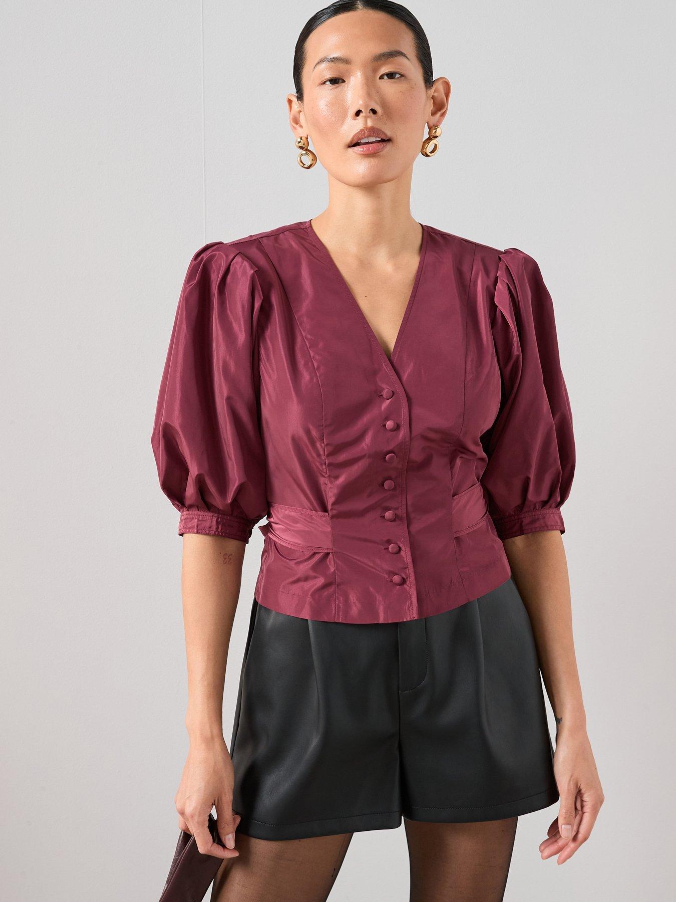 Image 1 of 7 of The Very Collection Wrap Puff Sleeve Blouse - Purple