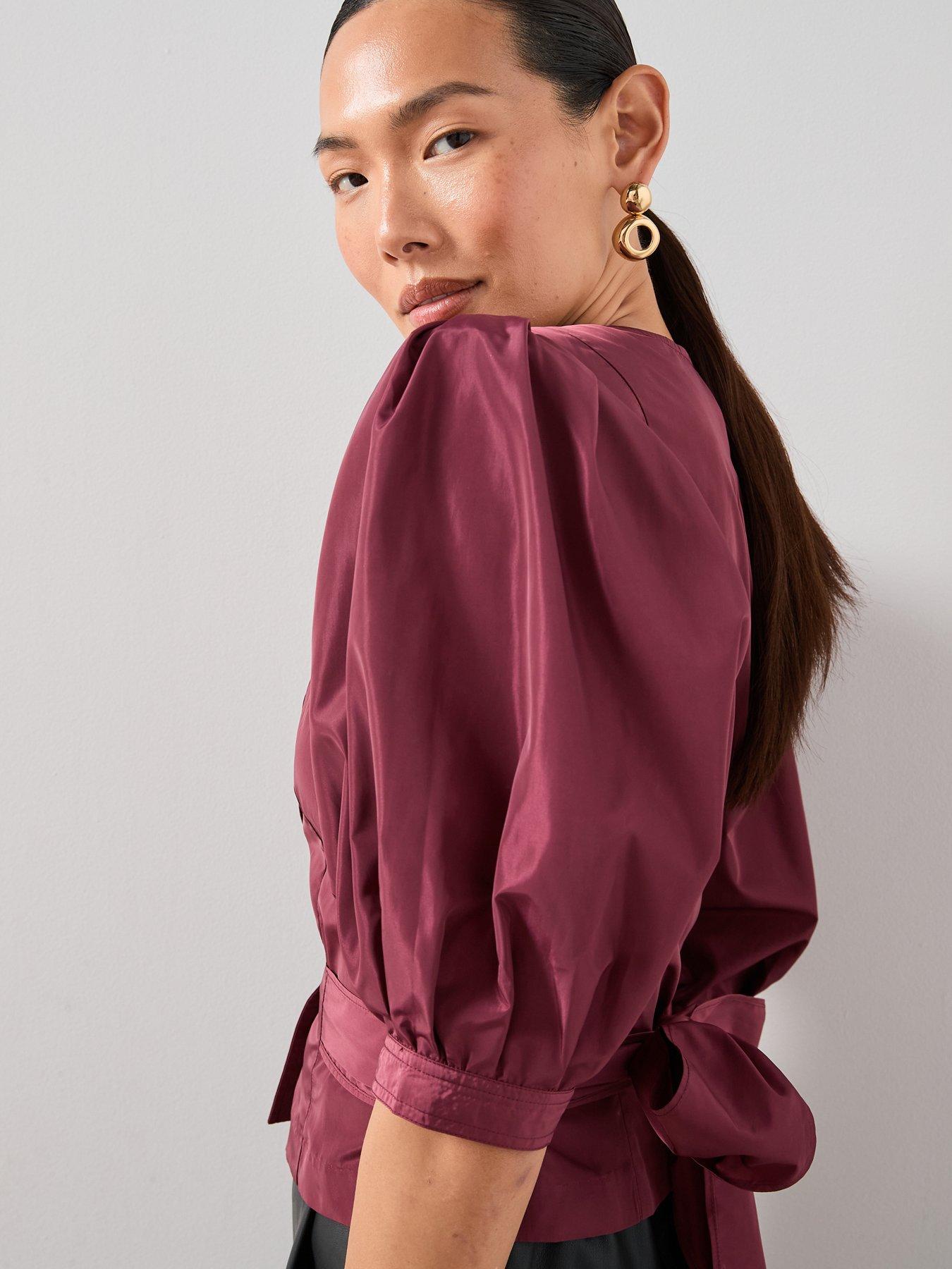 Image 4 of 7 of The Very Collection Wrap Puff Sleeve Blouse - Purple