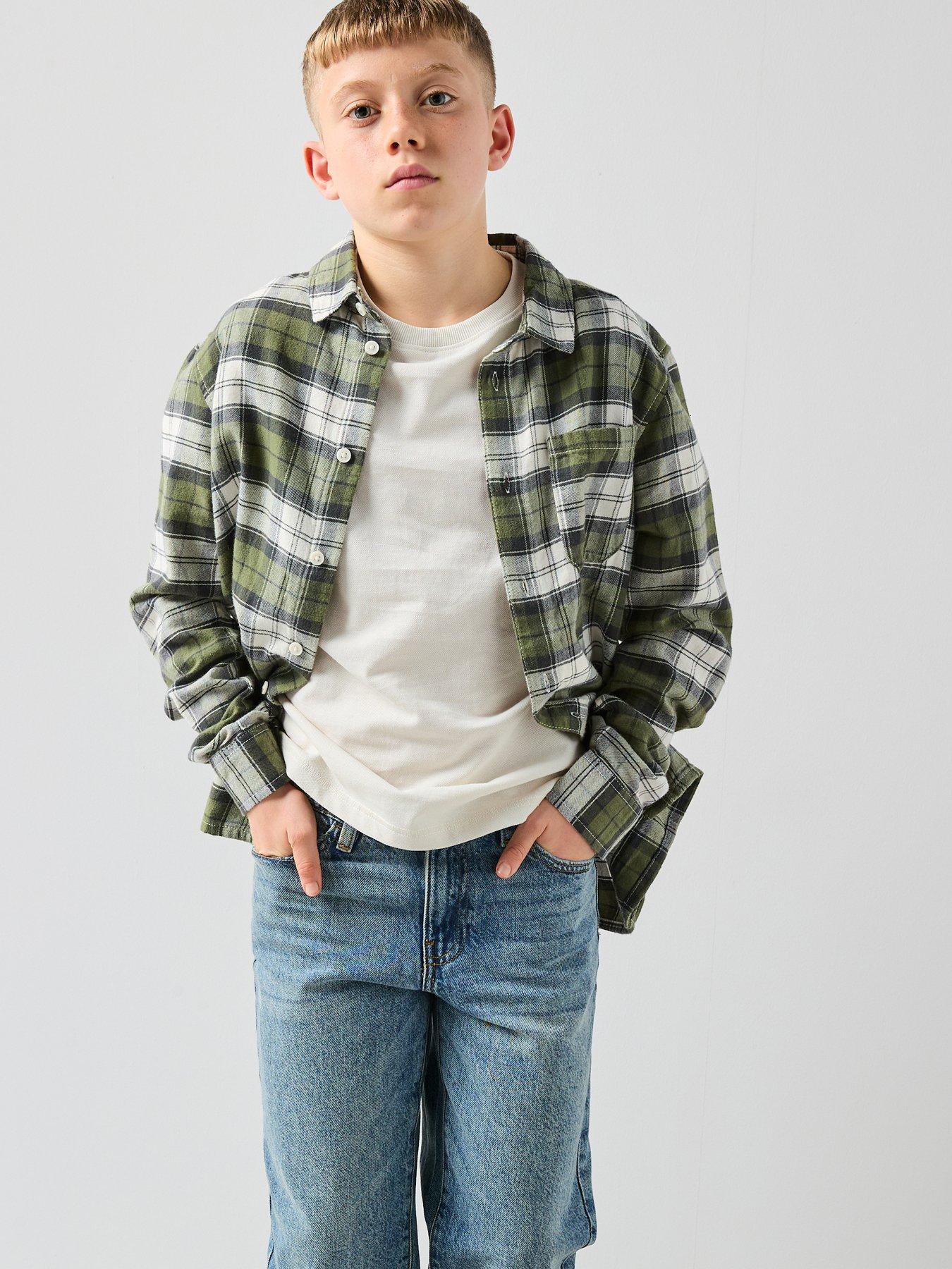 Image 1 of 6 of The Very Collection Boys Textured T-shirt And Check Shirt Outfit Set - Multi