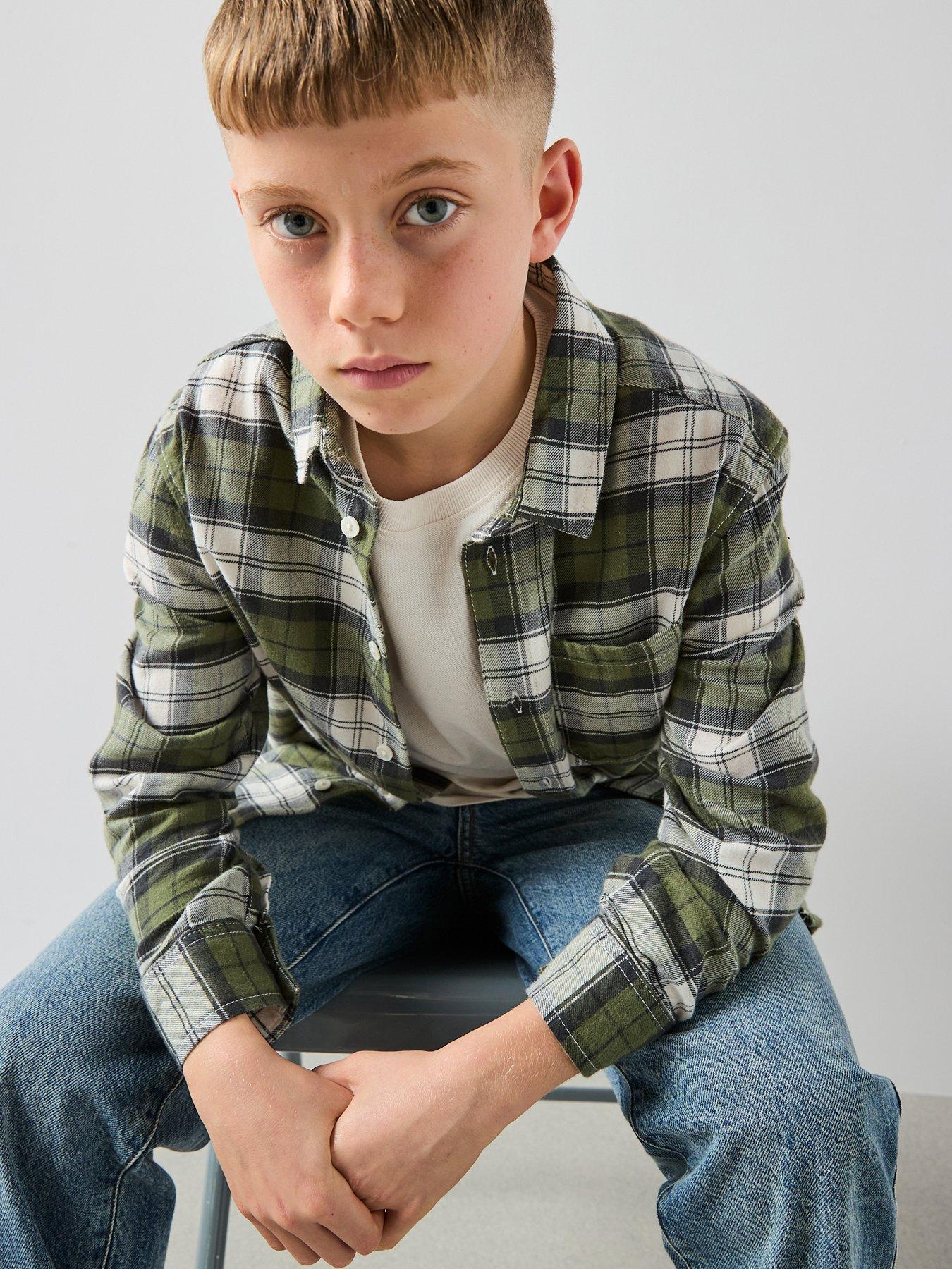 Image 4 of 6 of The Very Collection Boys Textured T-shirt And Check Shirt Outfit Set - Multi