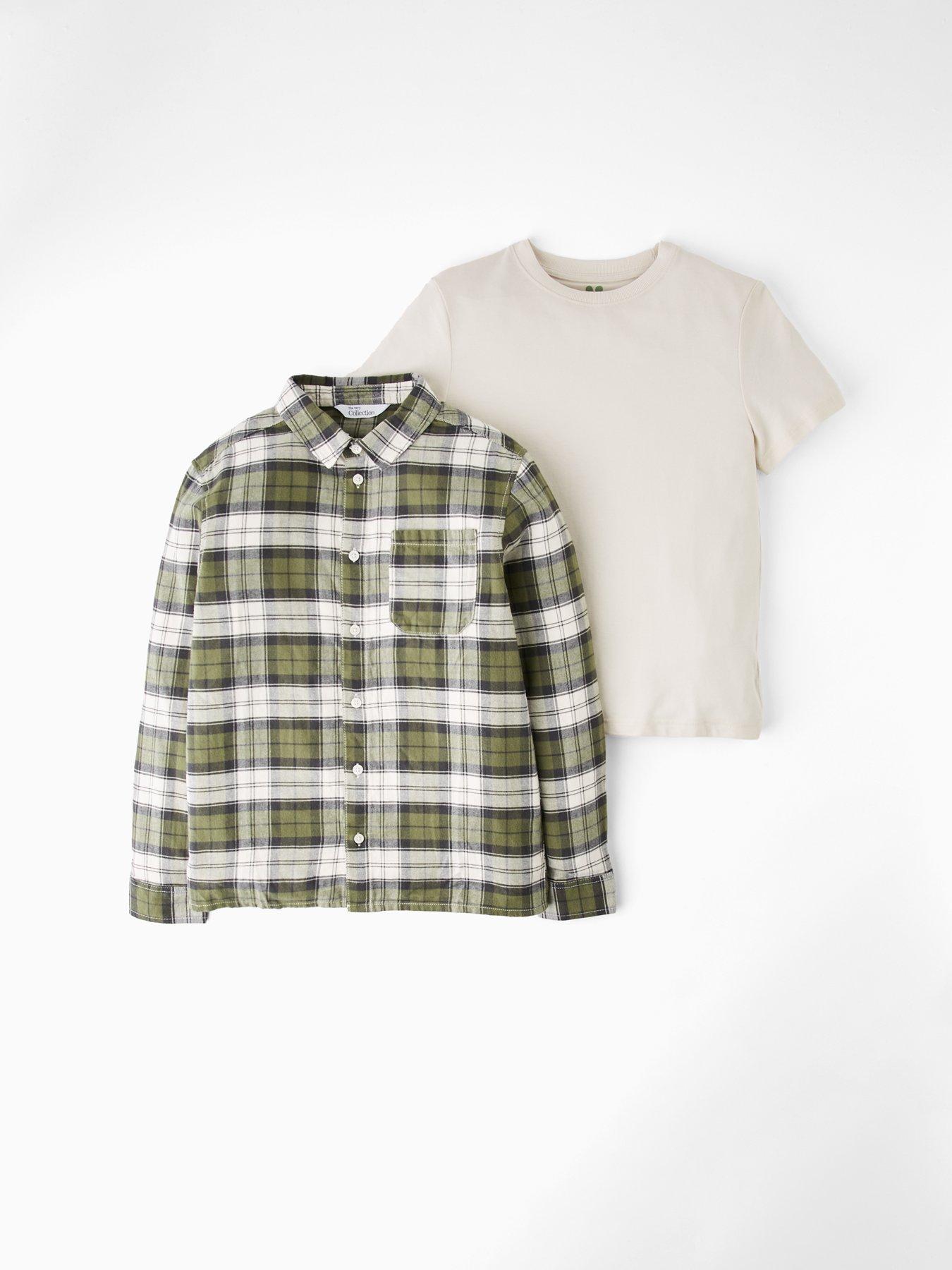 Image 6 of 6 of The Very Collection Boys Textured T-shirt And Check Shirt Outfit Set - Multi