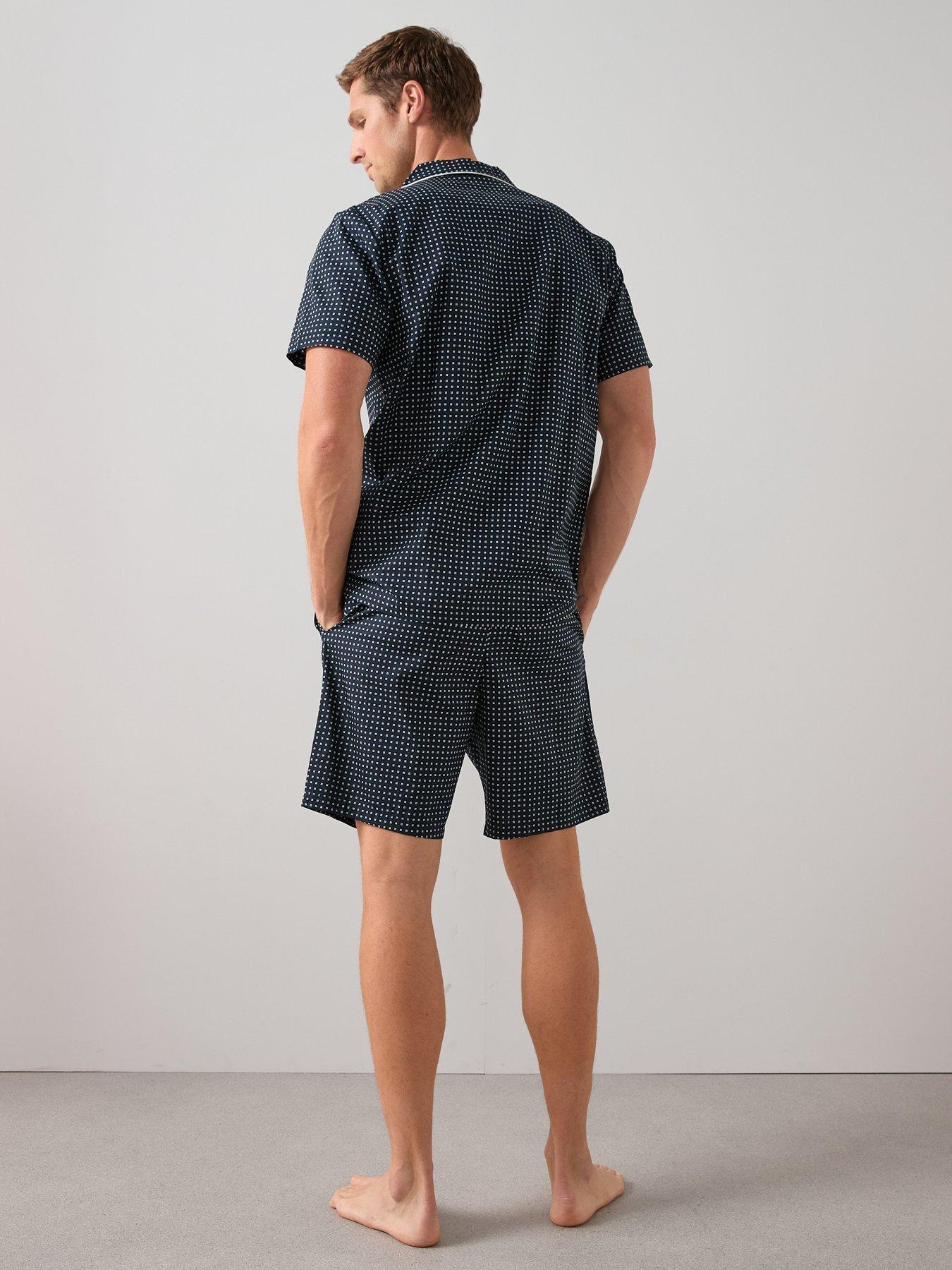 Image 2 of 6 of The Very Collection Pure Cotton Geo Print Short &amp; Shirt Revere Geometric Pyjama Set - Navy