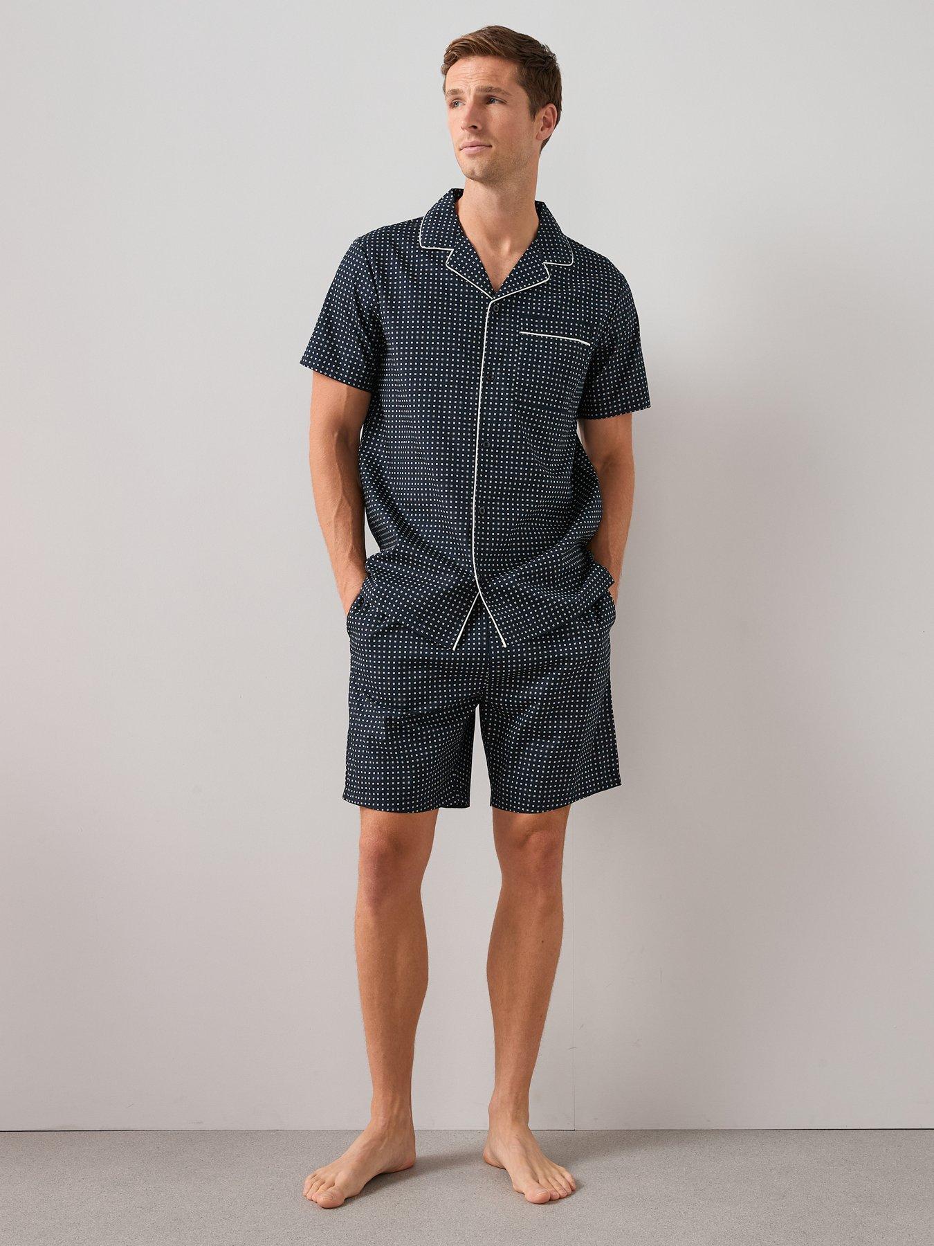 Image 3 of 6 of The Very Collection Pure Cotton Geo Print Short &amp; Shirt Revere Geometric Pyjama Set - Navy