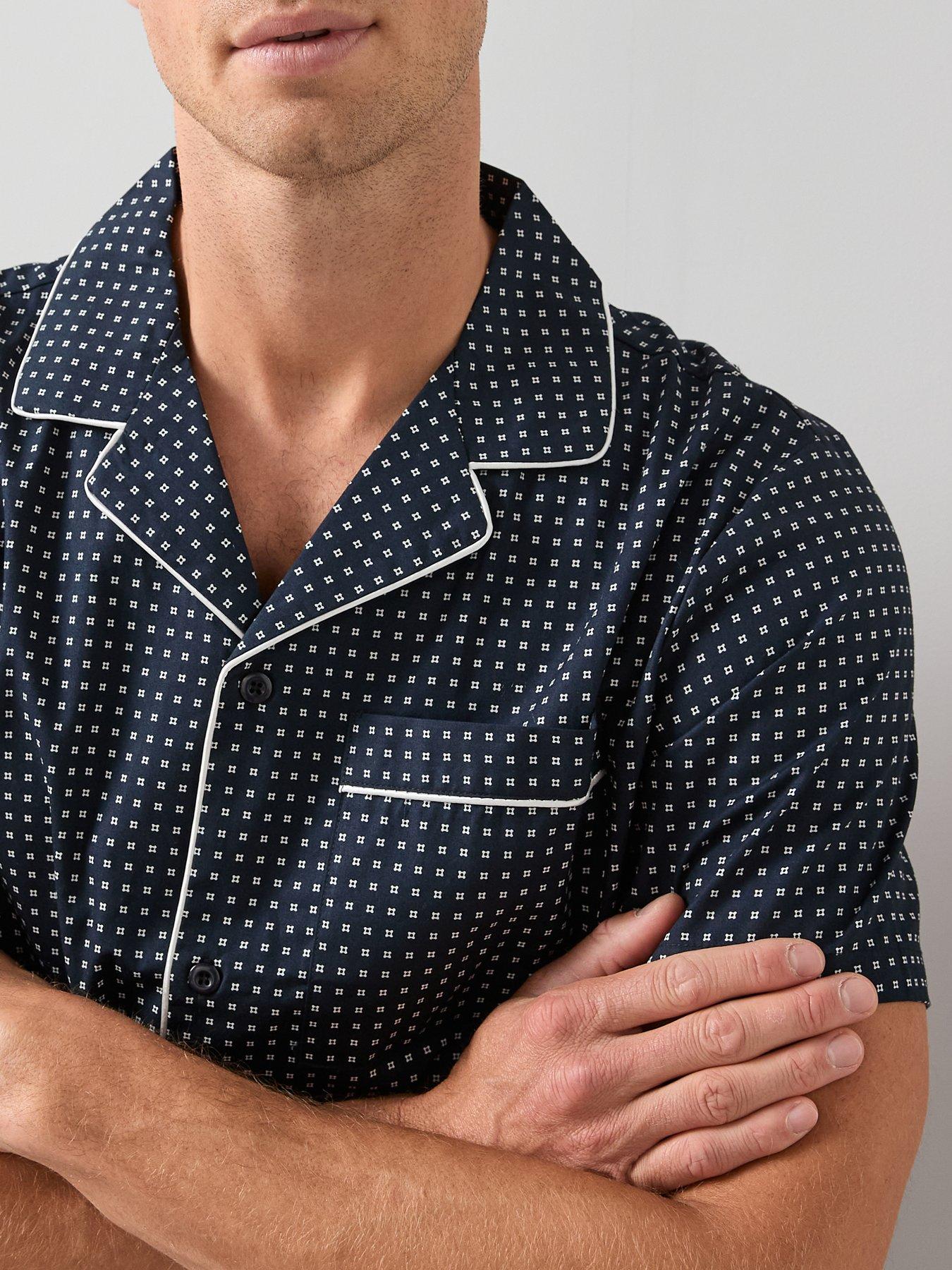 Image 4 of 6 of The Very Collection Pure Cotton Geo Print Short &amp; Shirt Revere Geometric Pyjama Set - Navy