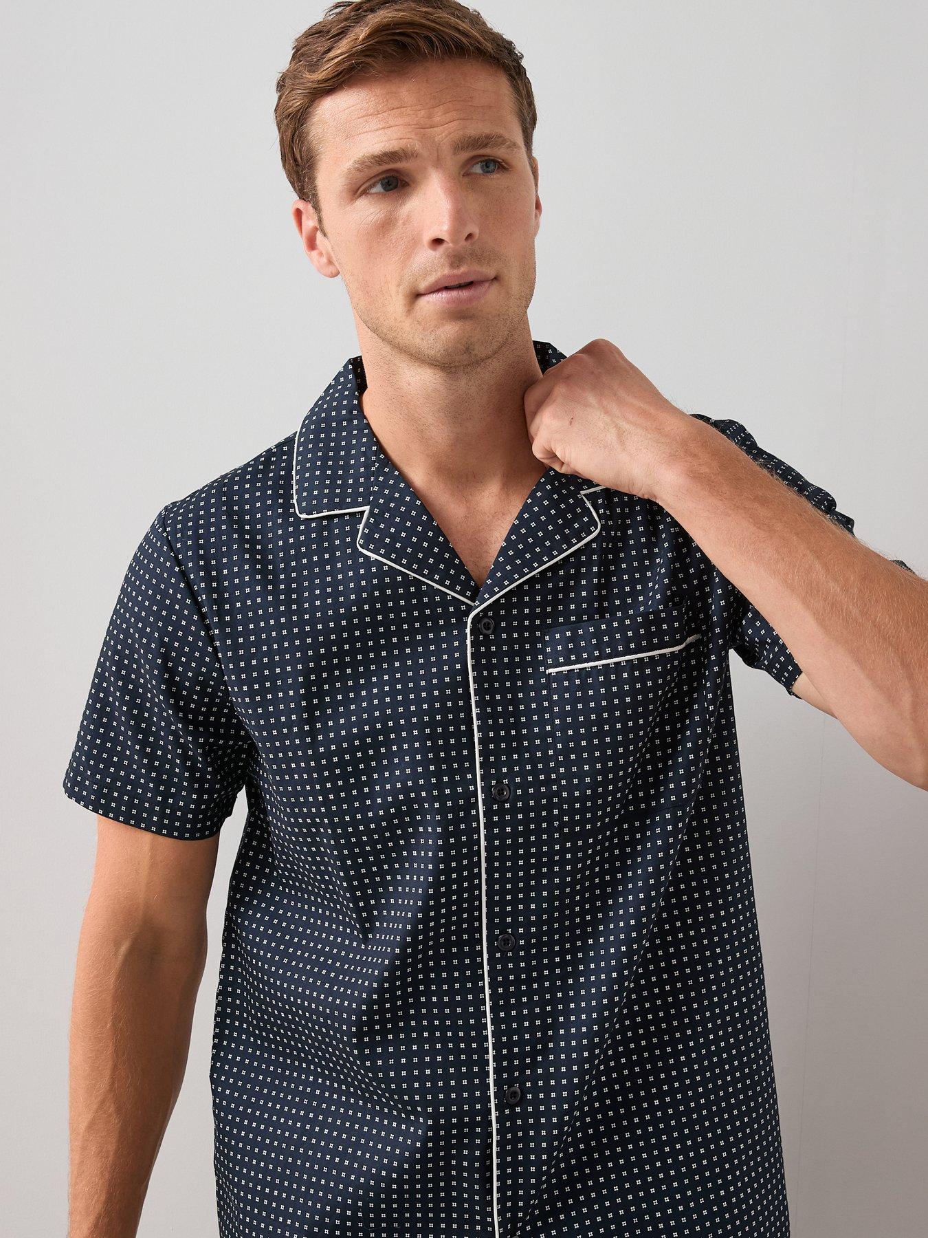 Image 5 of 6 of The Very Collection Pure Cotton Geo Print Short &amp; Shirt Revere Geometric Pyjama Set - Navy