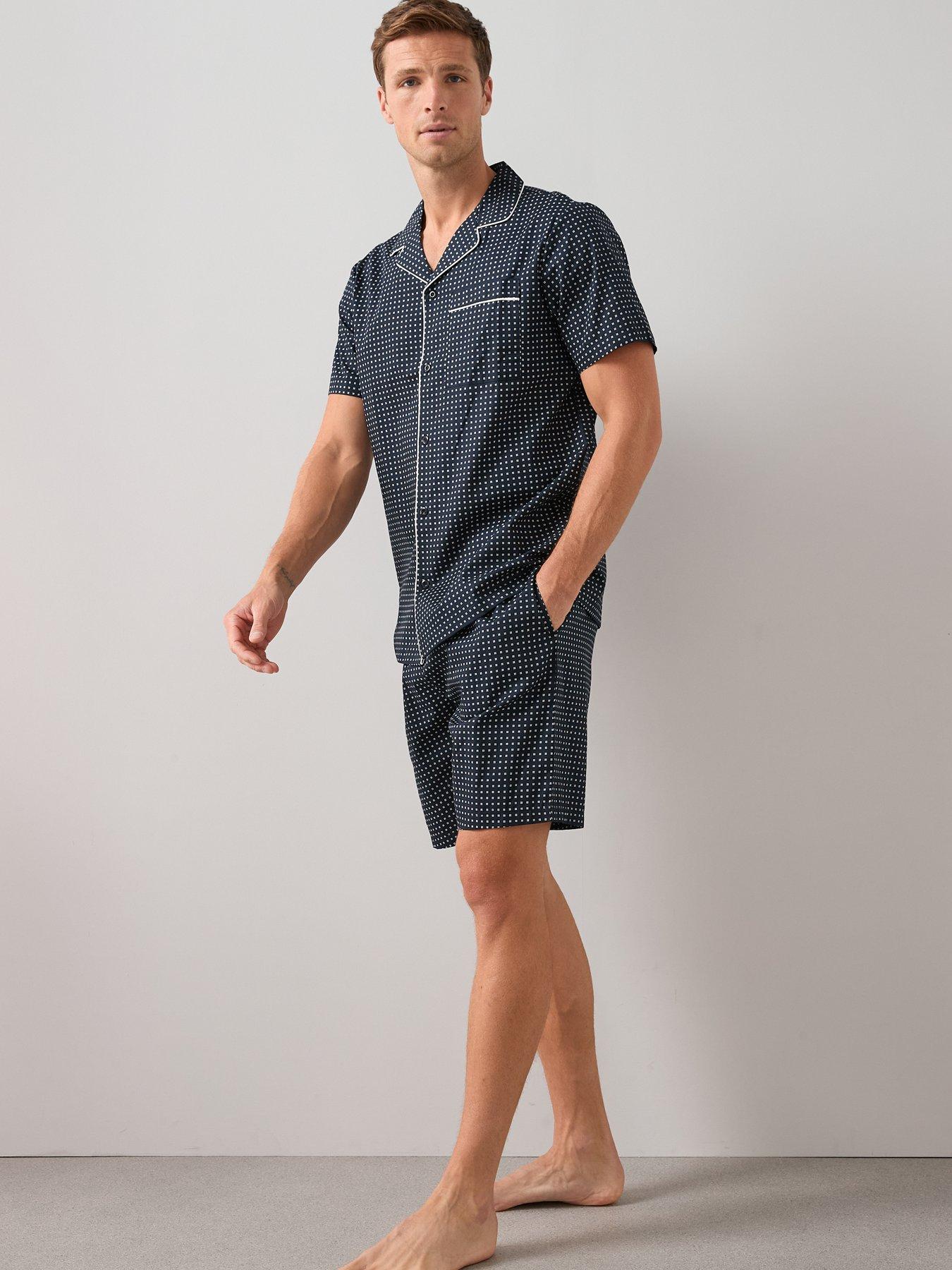 Image 6 of 6 of The Very Collection Pure Cotton Geo Print Short &amp; Shirt Revere Geometric Pyjama Set - Navy