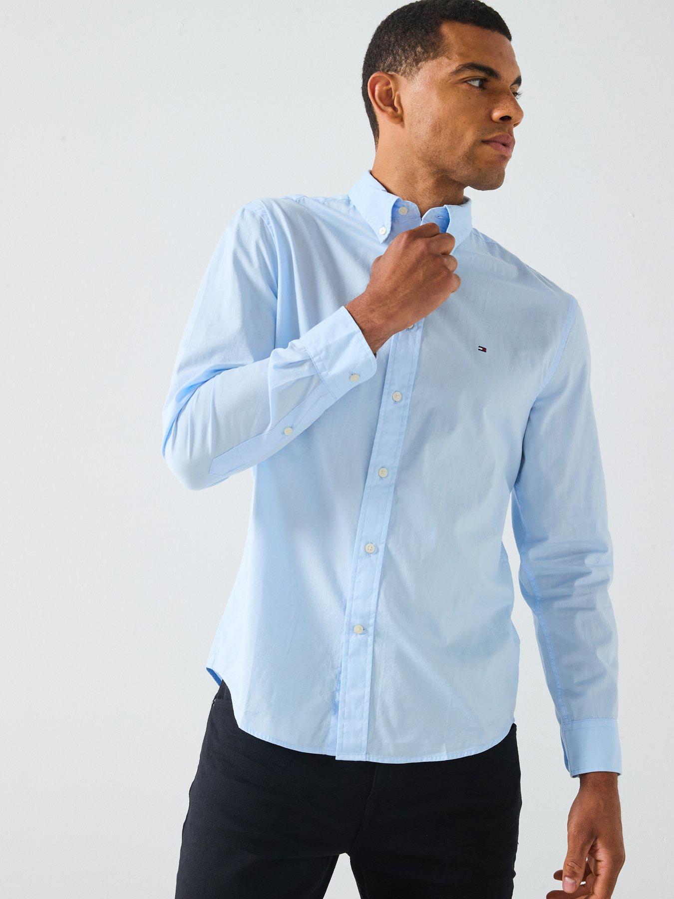 Tommy Hilfiger Flex Poplin Solid Regular Fit Long Sleeve Shirt - Light Blue