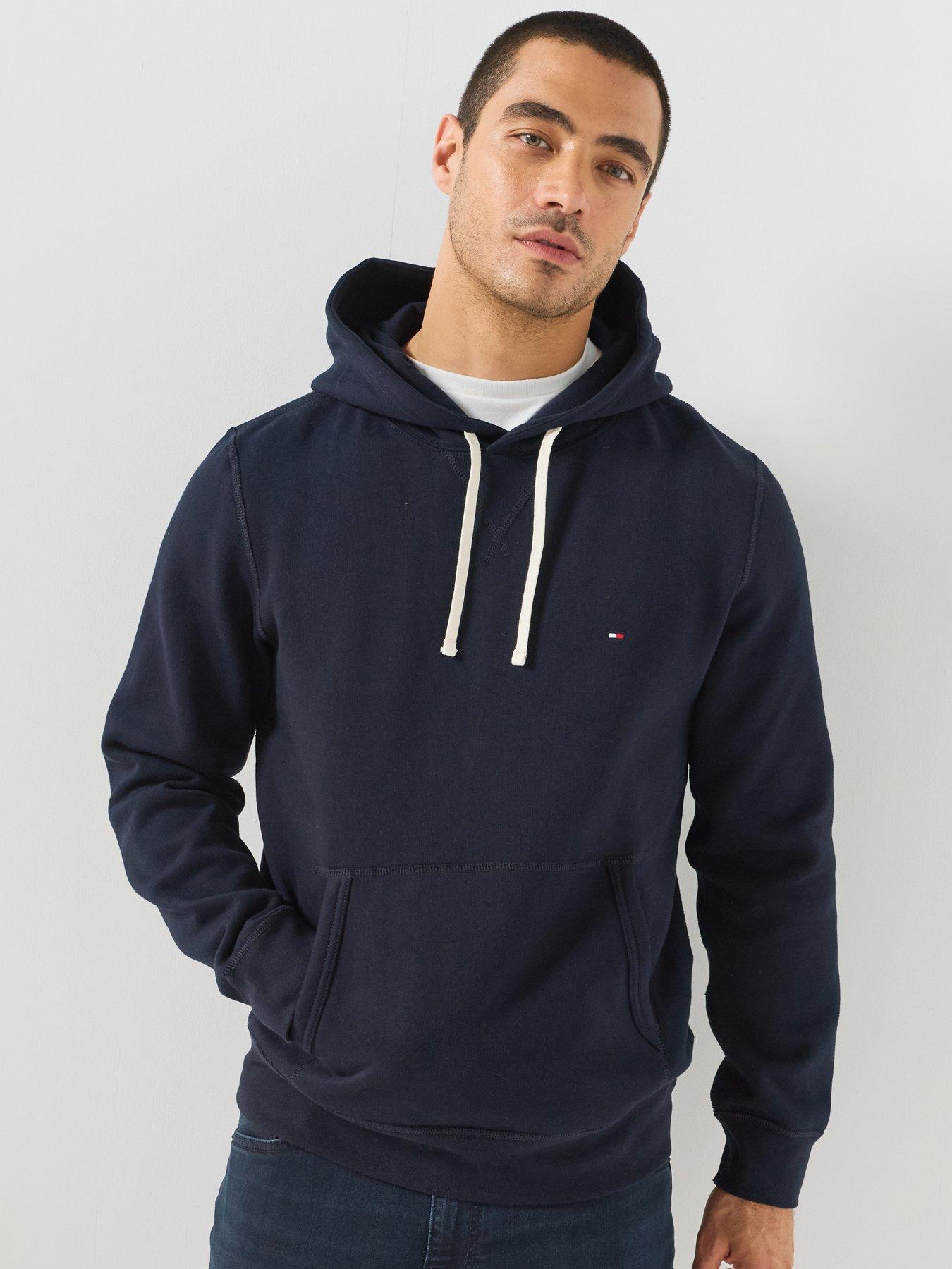 Image 1 of 6 of Tommy Hilfiger Mens Cotton-Blend Fleece Drawstring Hoodie - Navy