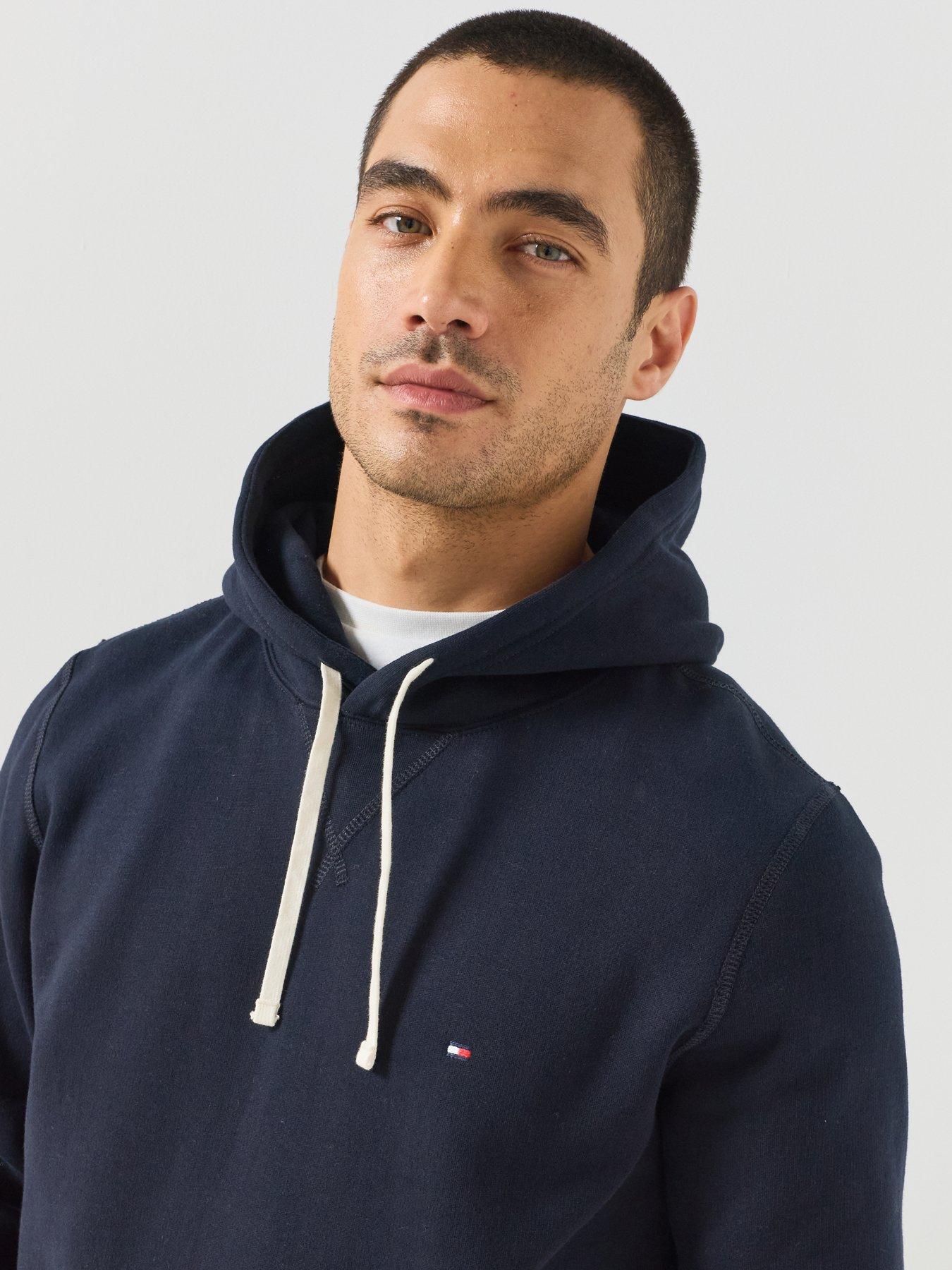 Image 4 of 6 of Tommy Hilfiger Mens Cotton-Blend Fleece Drawstring Hoodie - Navy