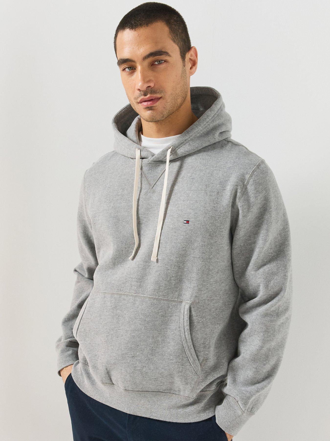 Image 1 of 6 of Tommy Hilfiger Mens Cotton-Blend Fleece Drawstring Hoodie - Grey