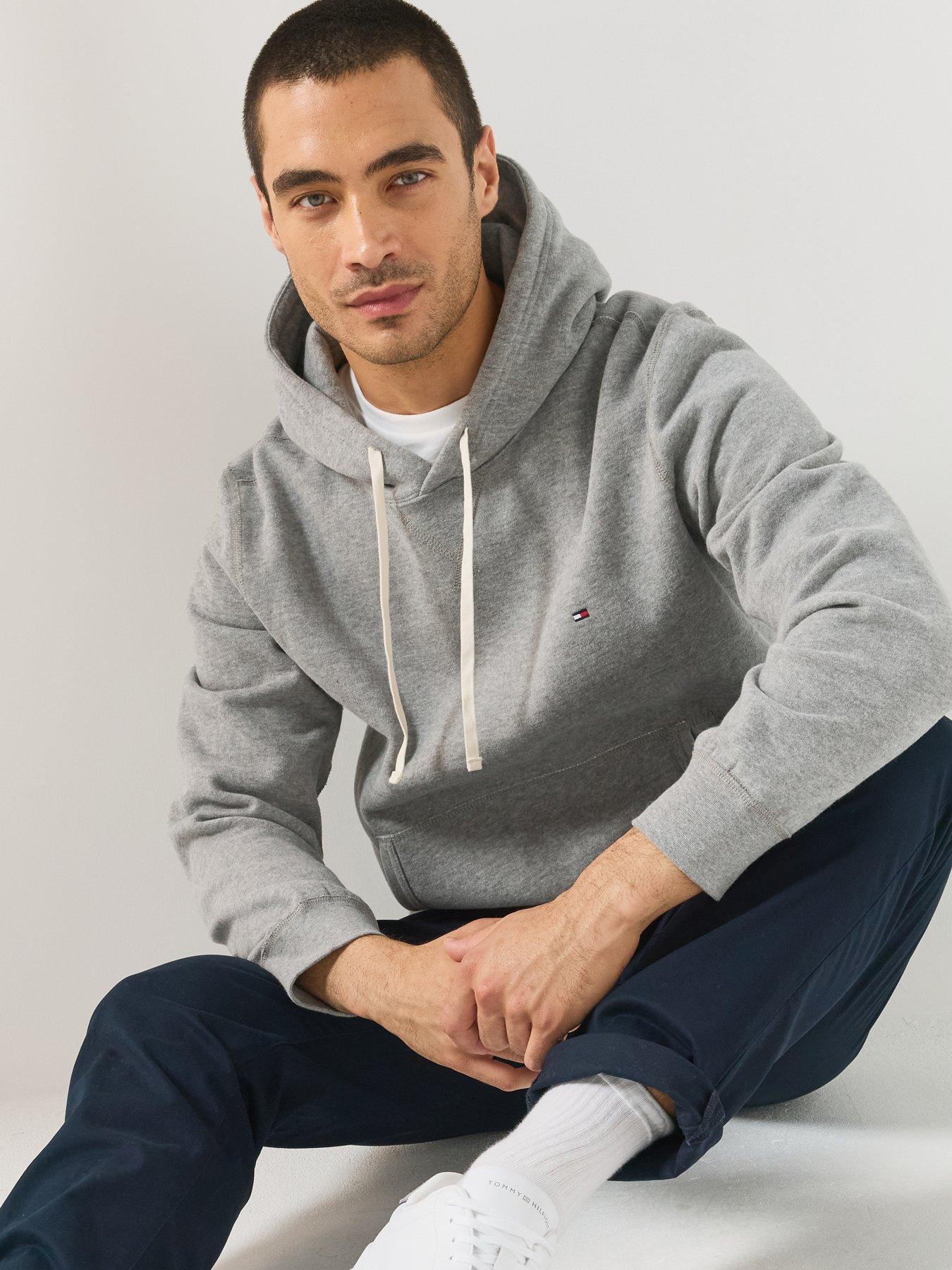 Image 5 of 6 of Tommy Hilfiger Mens Cotton-Blend Fleece Drawstring Hoodie - Grey