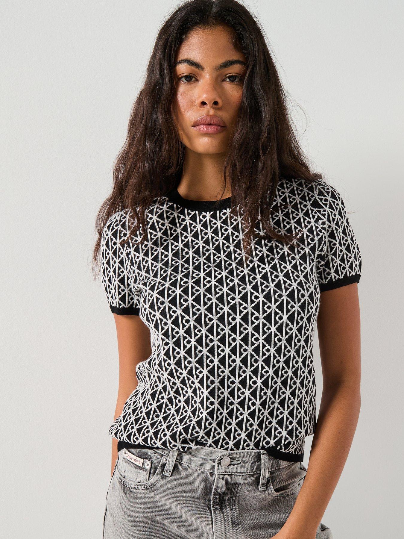 Calvin Klein Jeans Monogram Short Sleeve Top - Black
