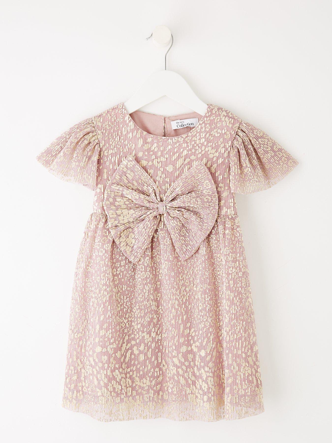The Very Collection Girls Mesh Party Dress With Oversized Bow - Pink