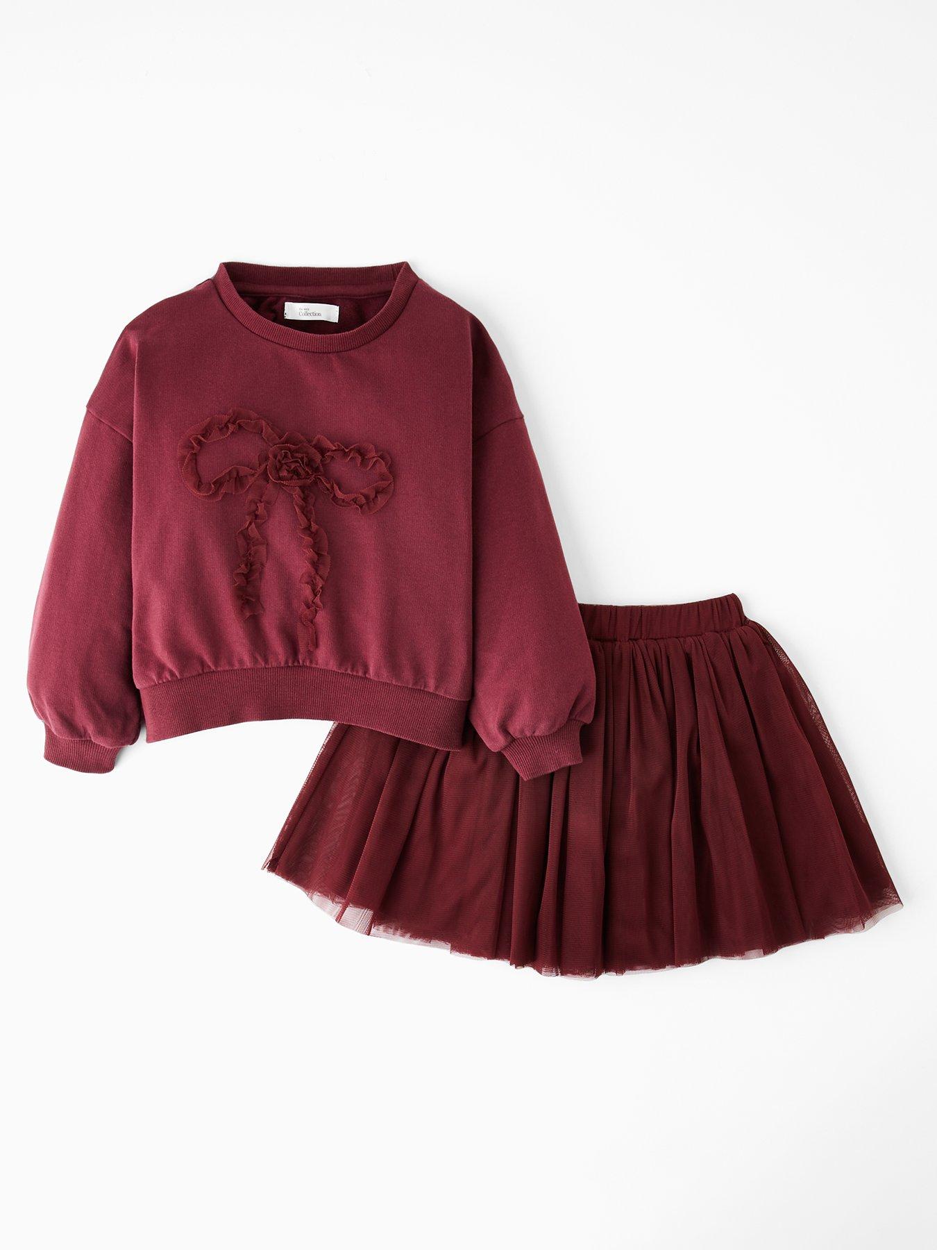 The Very Collection Girls Sweatshirt And Tulle Skirt - Burgundy/Red