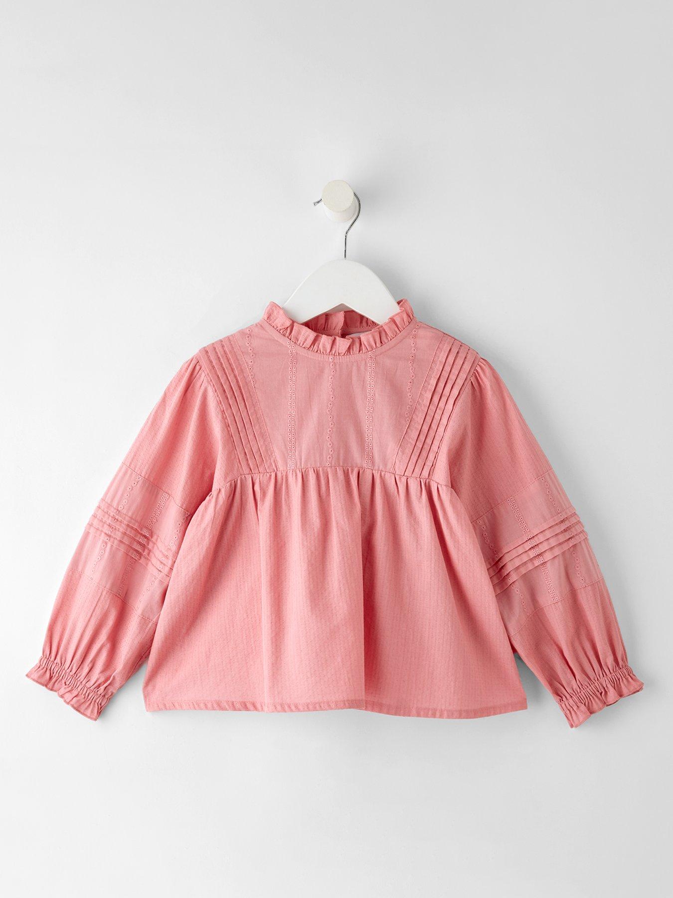 The Very Collection Girls Frill Embroidered Blouse - Pink